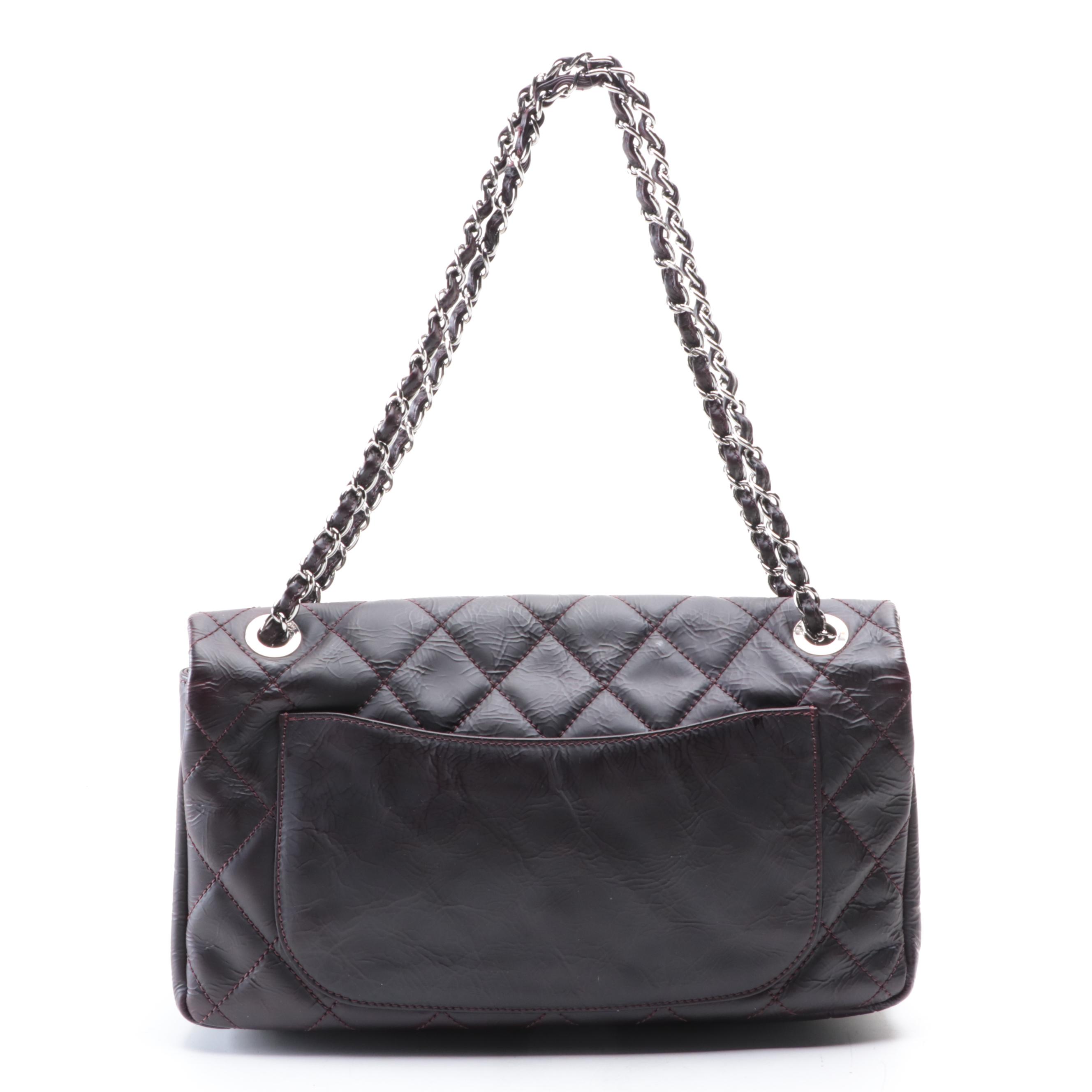 Chanel CC Flap Front Shoulder Bag in Quilted Matte Crinkle Leather