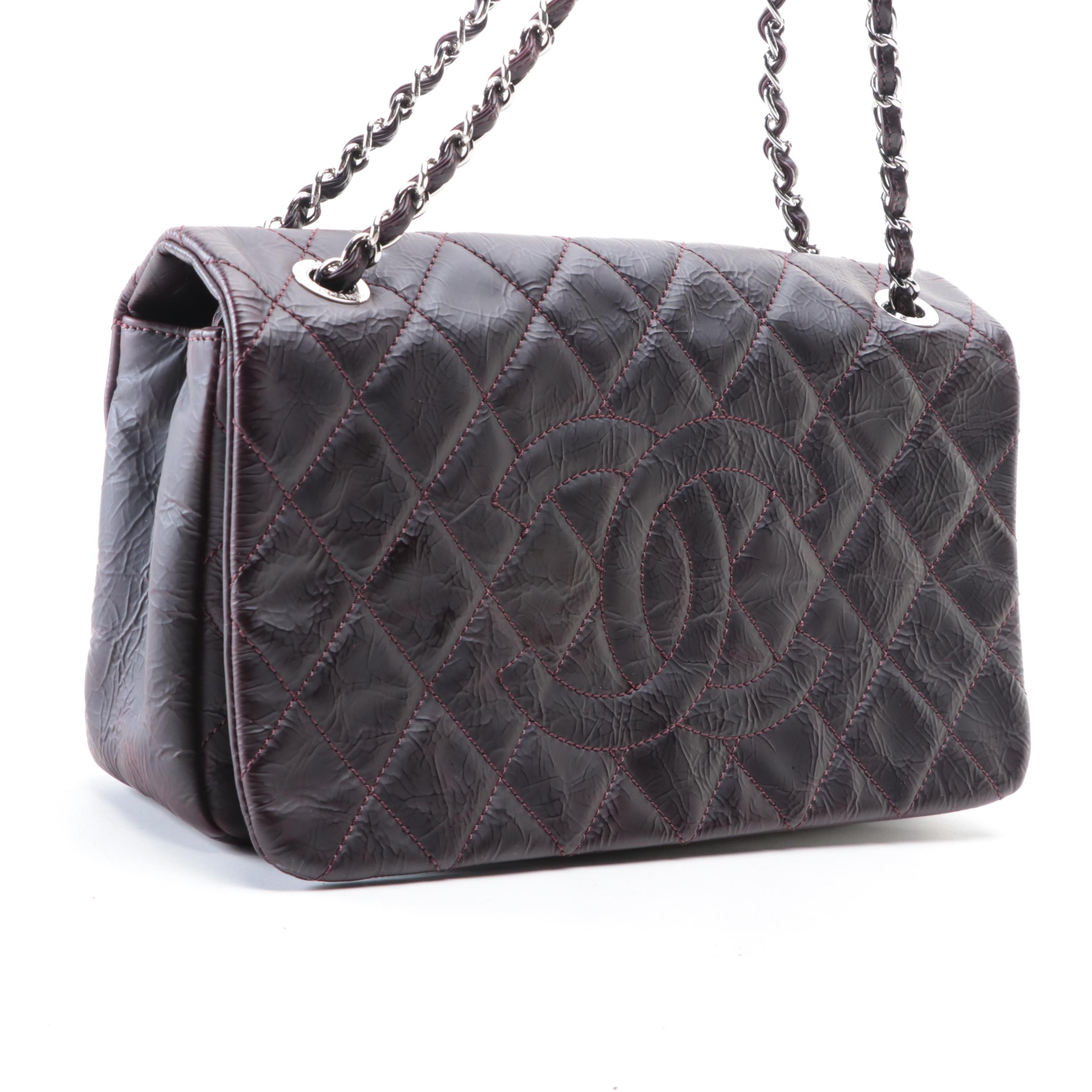 Chanel CC Flap Front Shoulder Bag in Quilted Matte Crinkle Leather