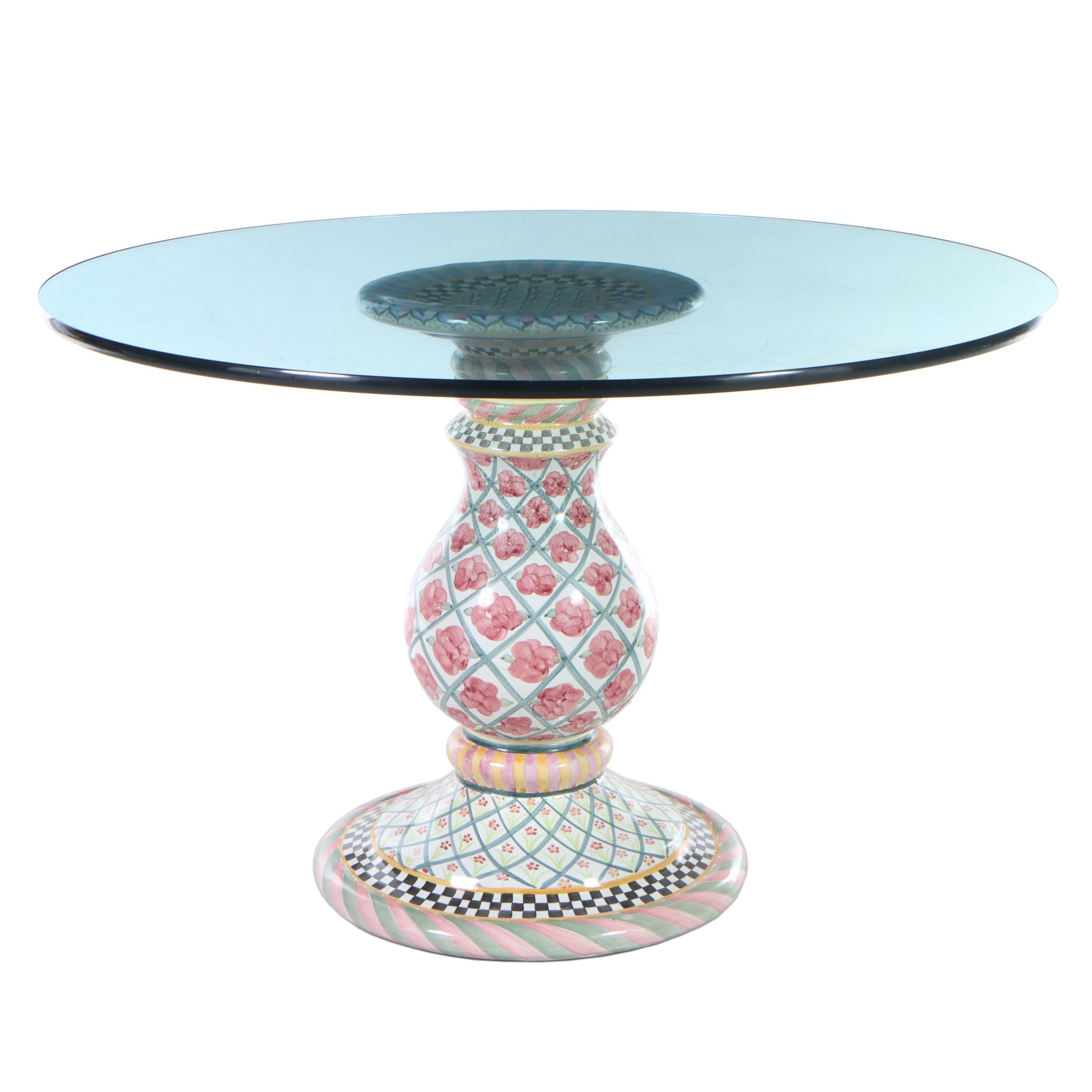 Mackenzie-Childs Carousel Pedestal Table Base with Glass Top