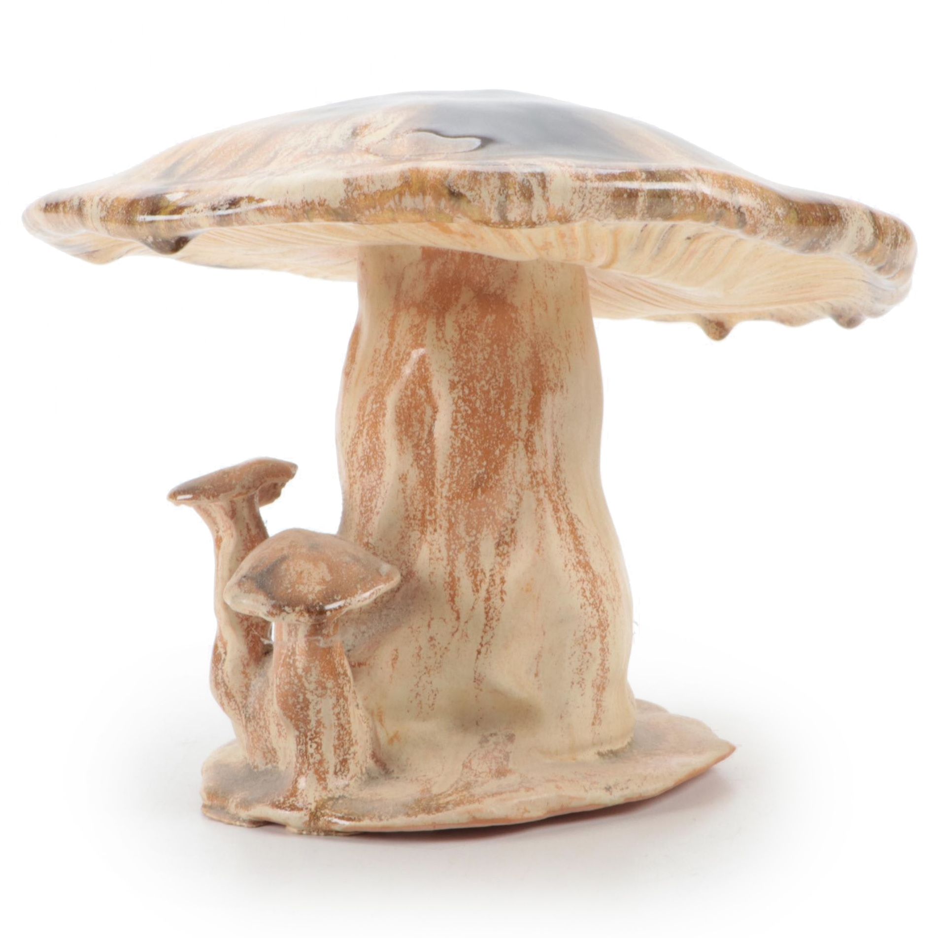 Handmade Sculpted Drip Glaze Earthenware Mushroom Figure