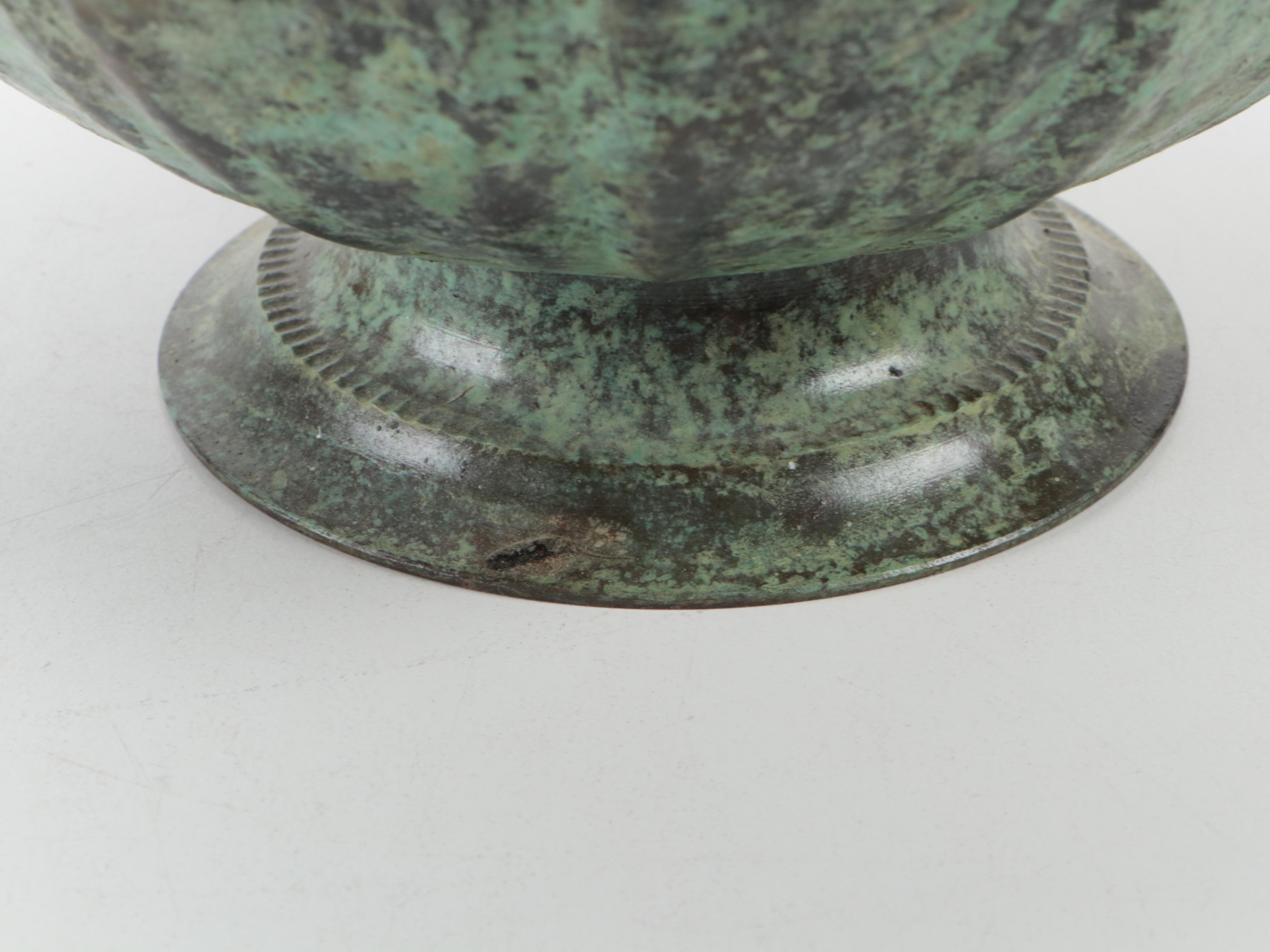 Patinated Bowl Lamp Filled With Sea Glass and Canister of Sea Glass