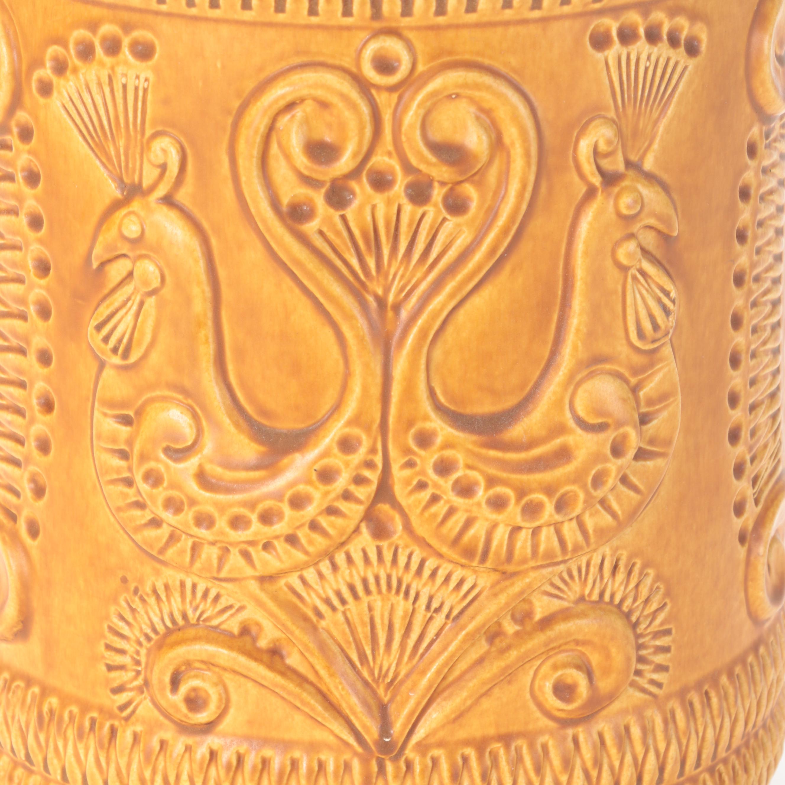 Bay Keramik West German Incised Glazed Ceramic Floor Vase, Mid-20th Century
