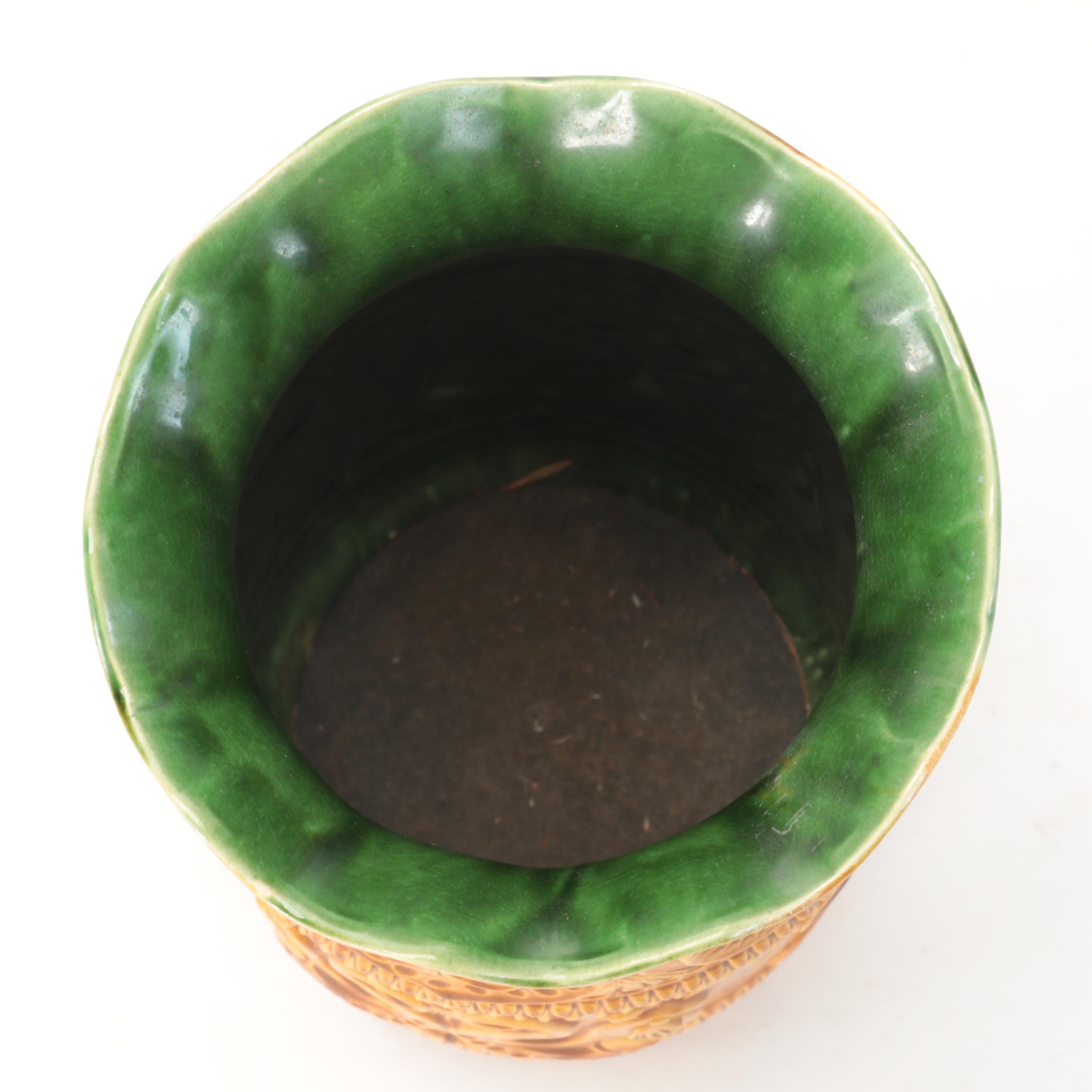 Bay Keramik West German Incised Glazed Ceramic Floor Vase, Mid-20th Century