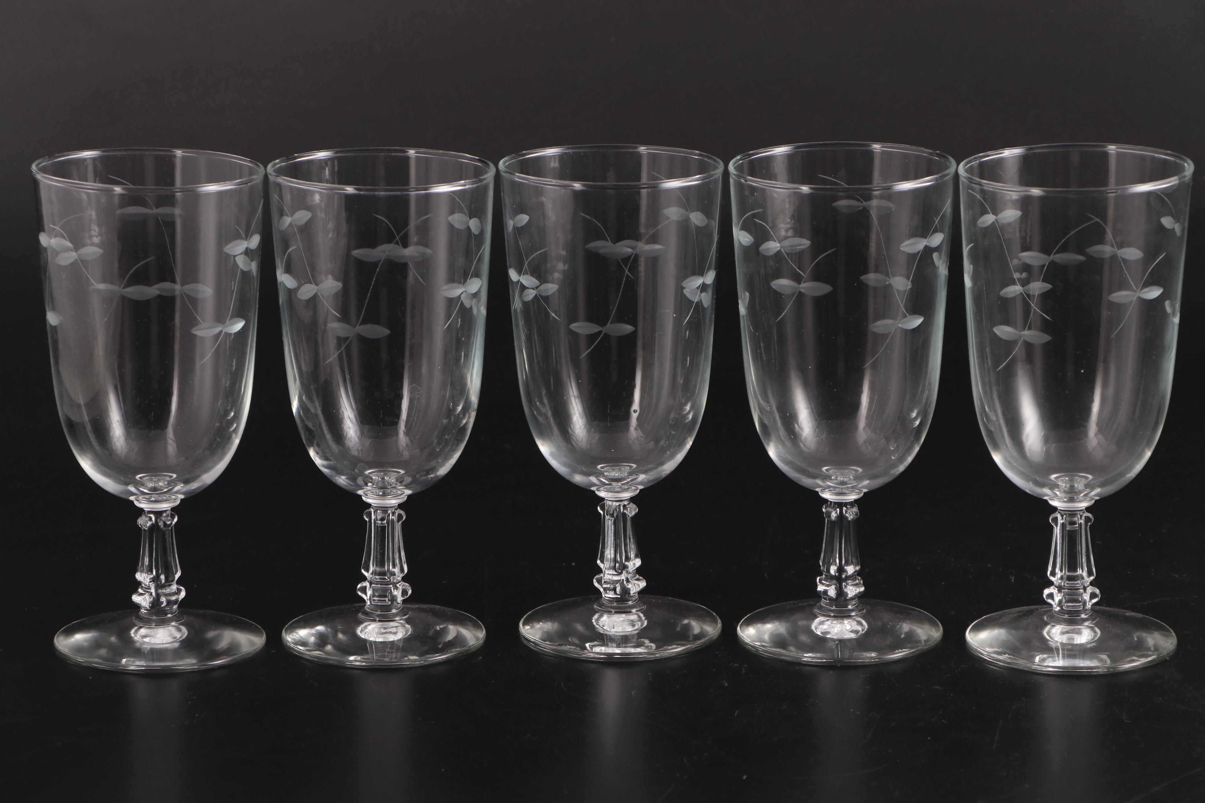 Wheel-Cut Glass Wine Glasses and Stemware Mid to Late 20th Century