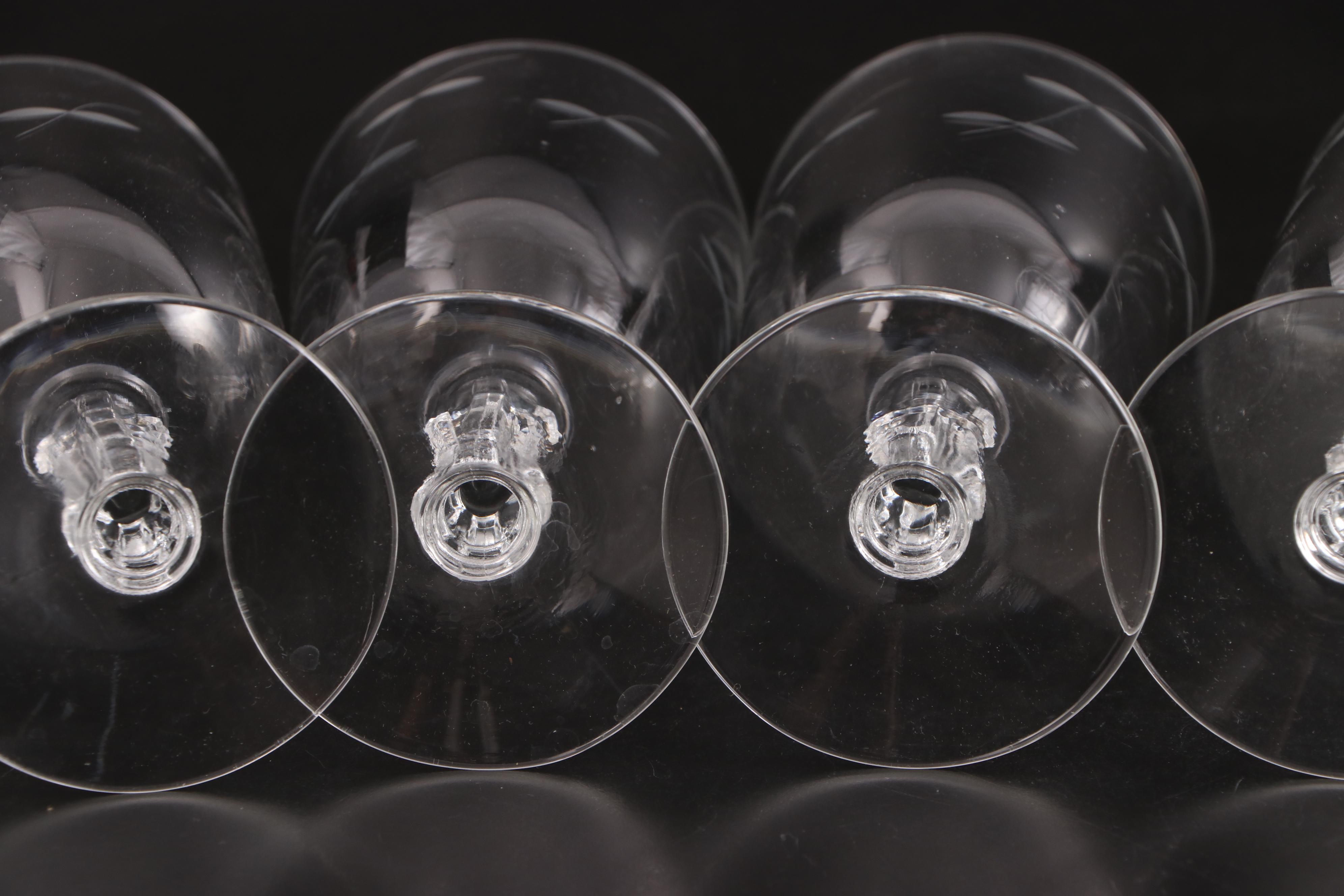 Wheel-Cut Glass Wine Glasses and Stemware Mid to Late 20th Century