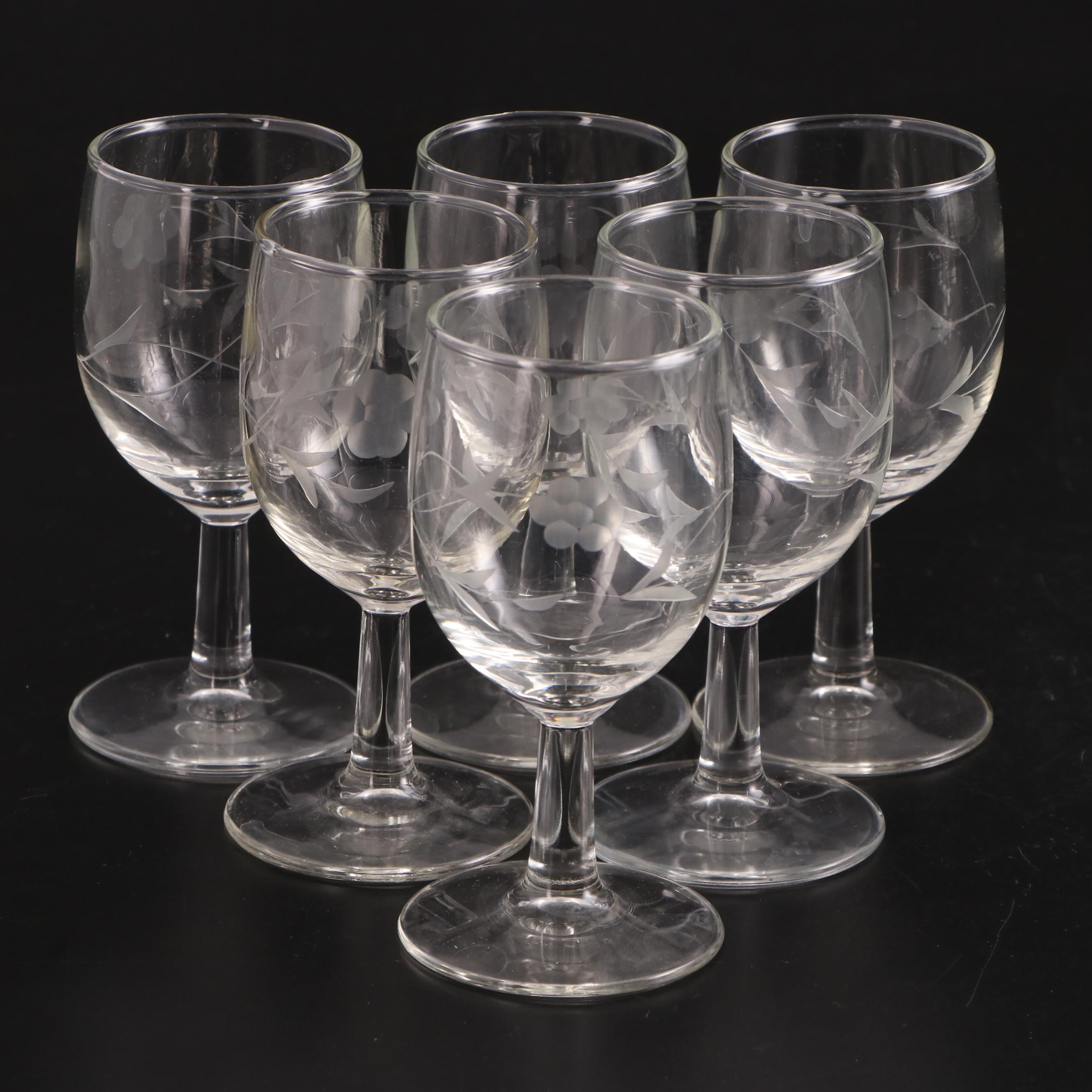 Wheel-Cut Glass Wine Glasses and Stemware Mid to Late 20th Century