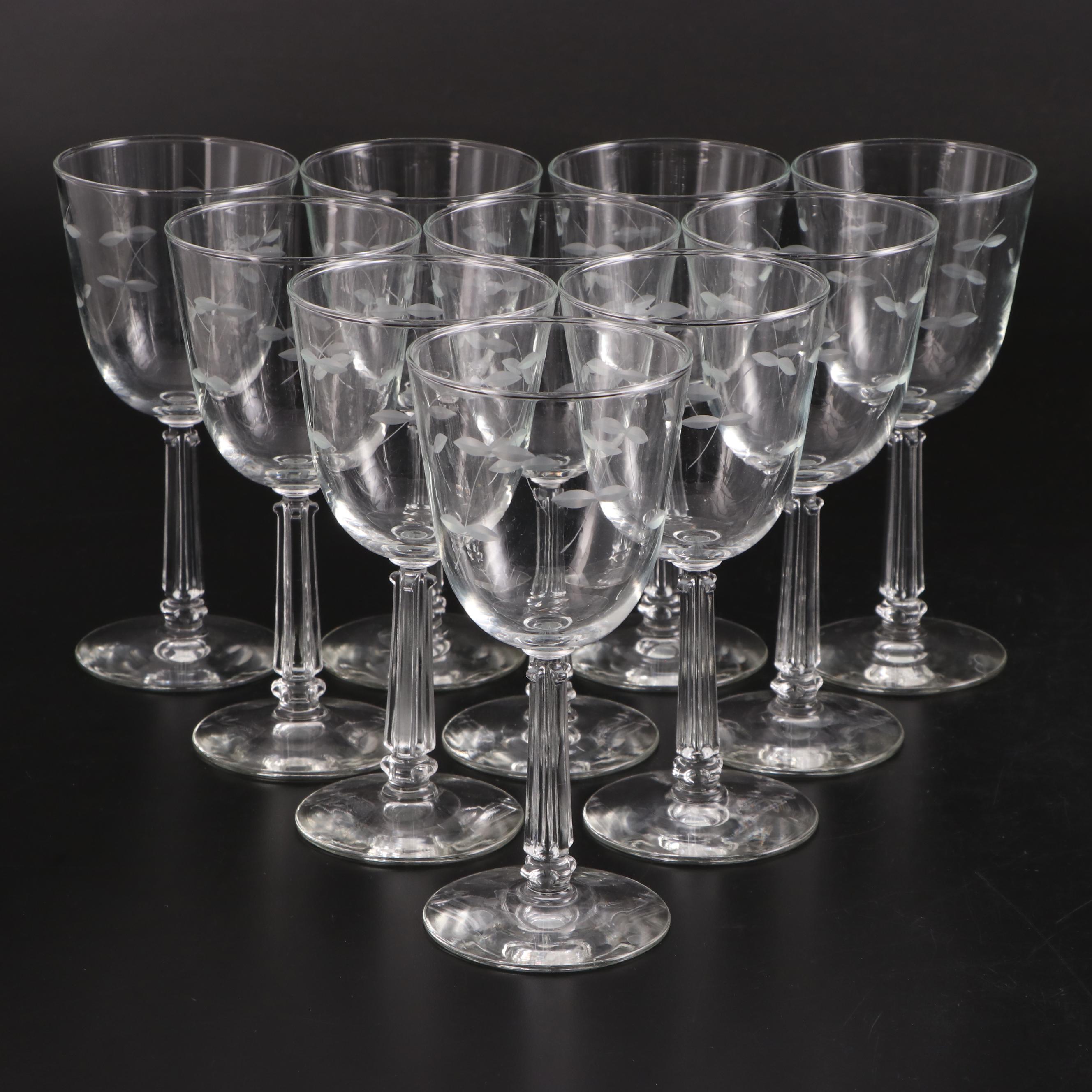 Wheel-Cut Glass Wine Glasses and Stemware Mid to Late 20th Century