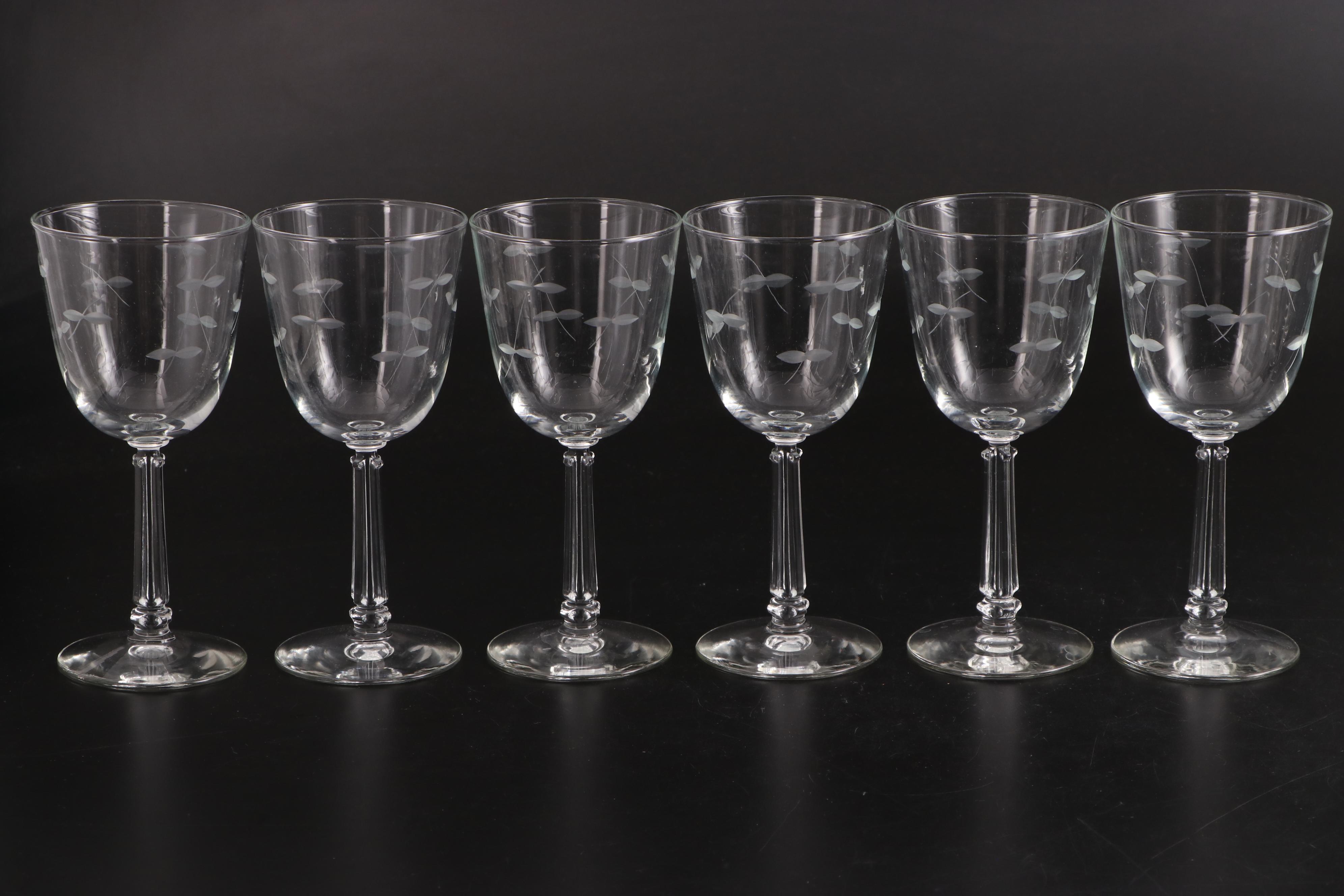 Wheel-Cut Glass Wine Glasses and Stemware Mid to Late 20th Century