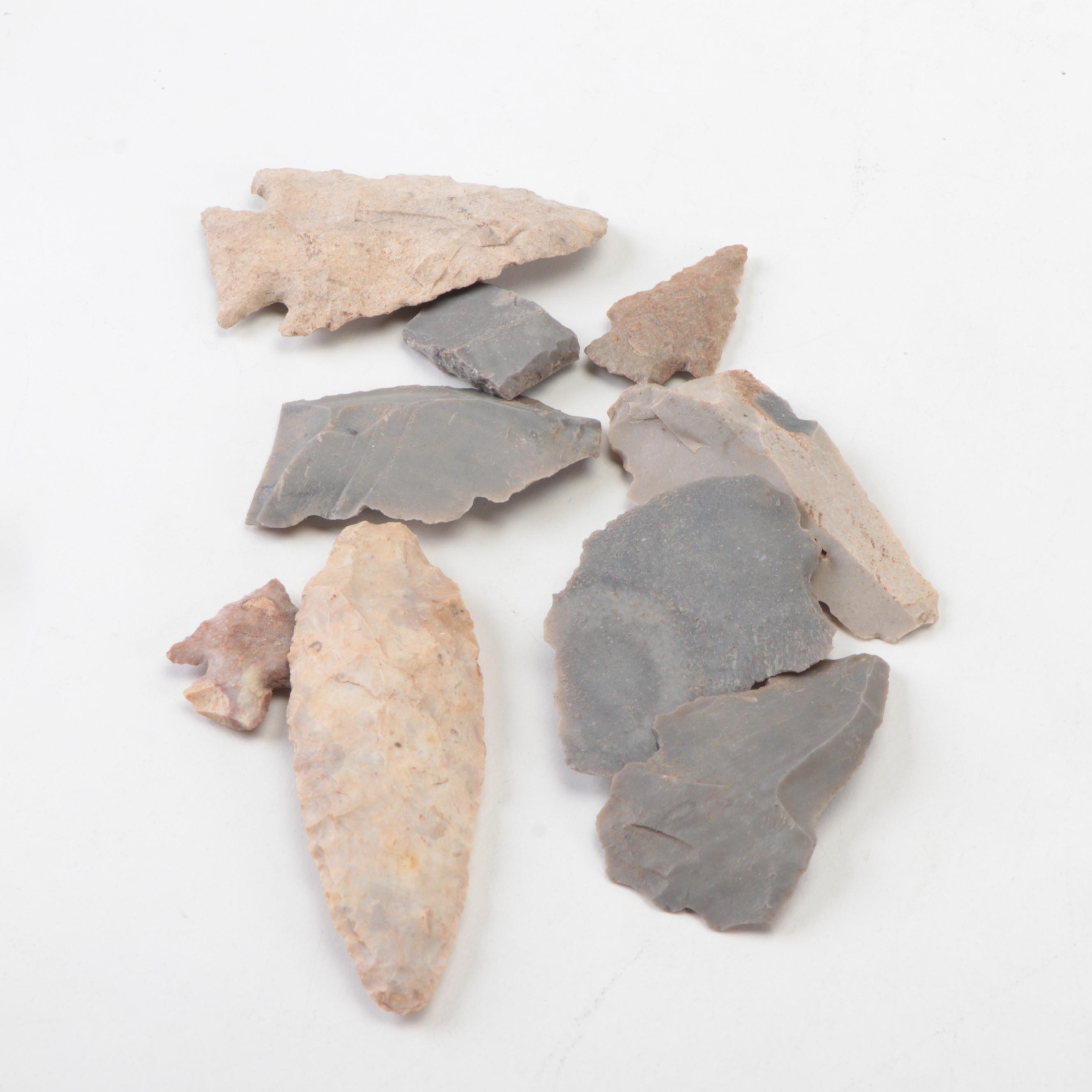 Collection of Knapped Projectile Points and Lithic Tools