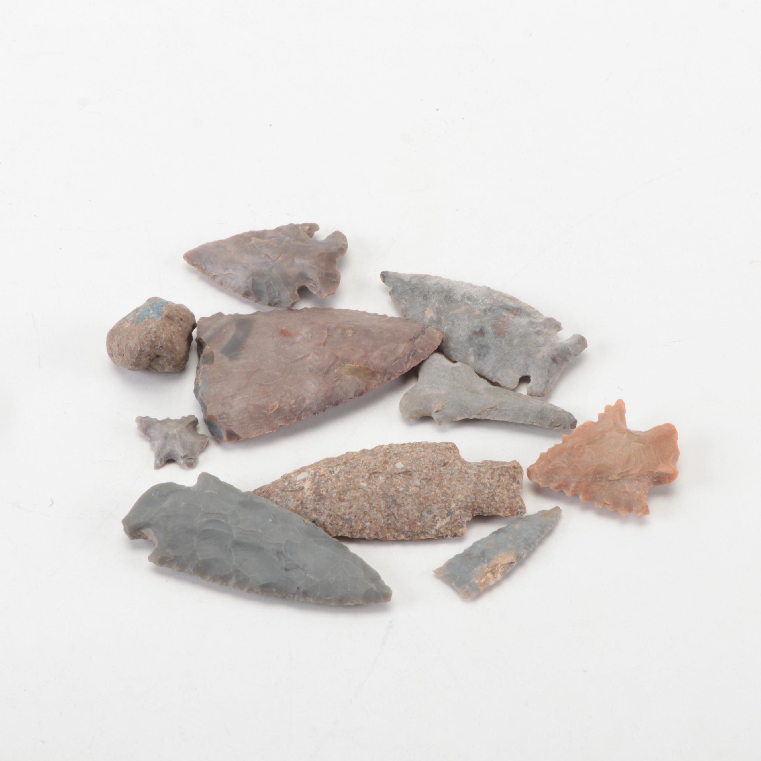 Collection of Knapped Projectile Points and Lithic Tools
