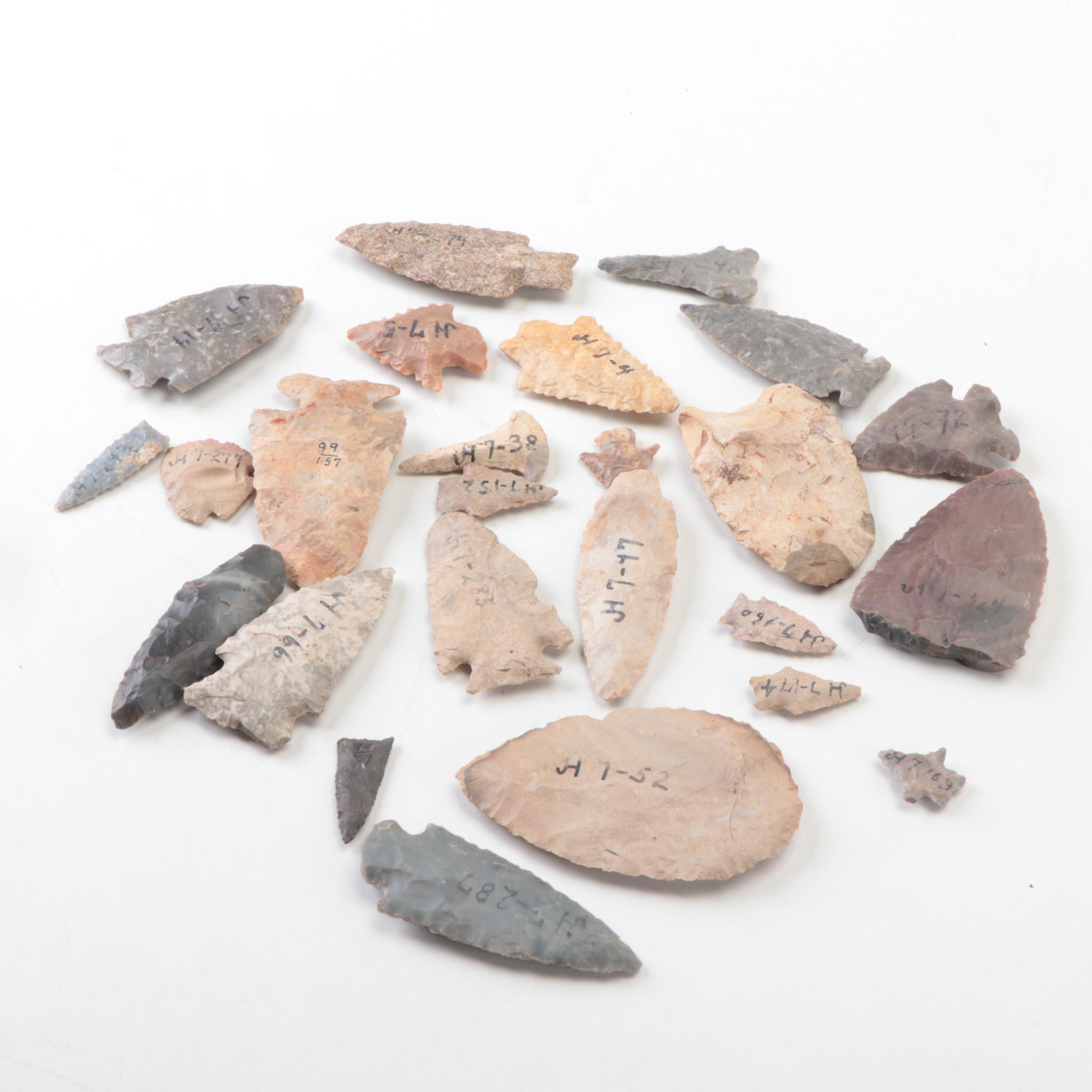 Collection of Knapped Projectile Points and Lithic Tools