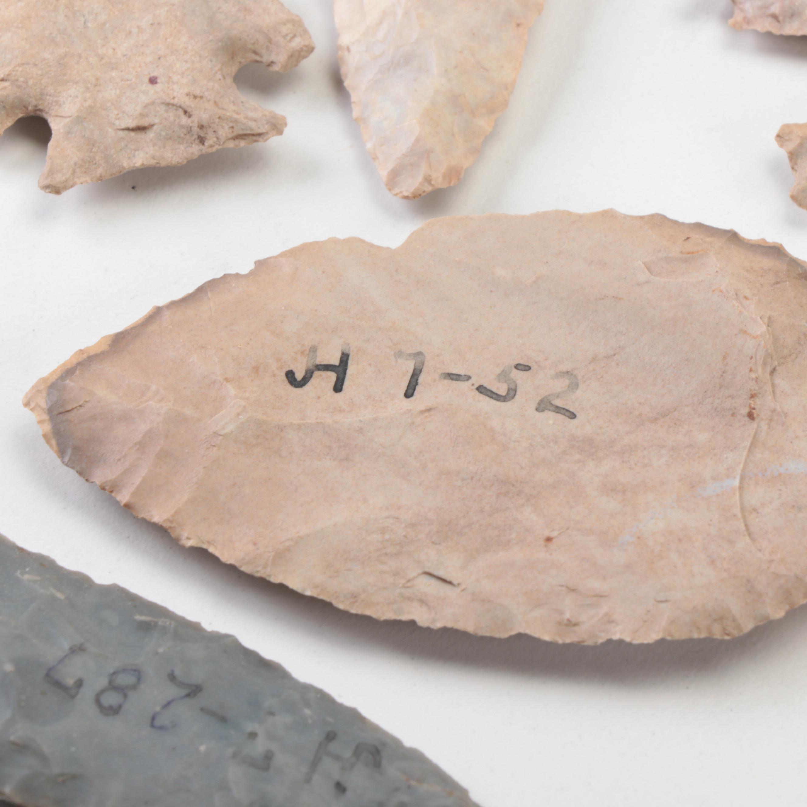 Collection of Knapped Projectile Points and Lithic Tools