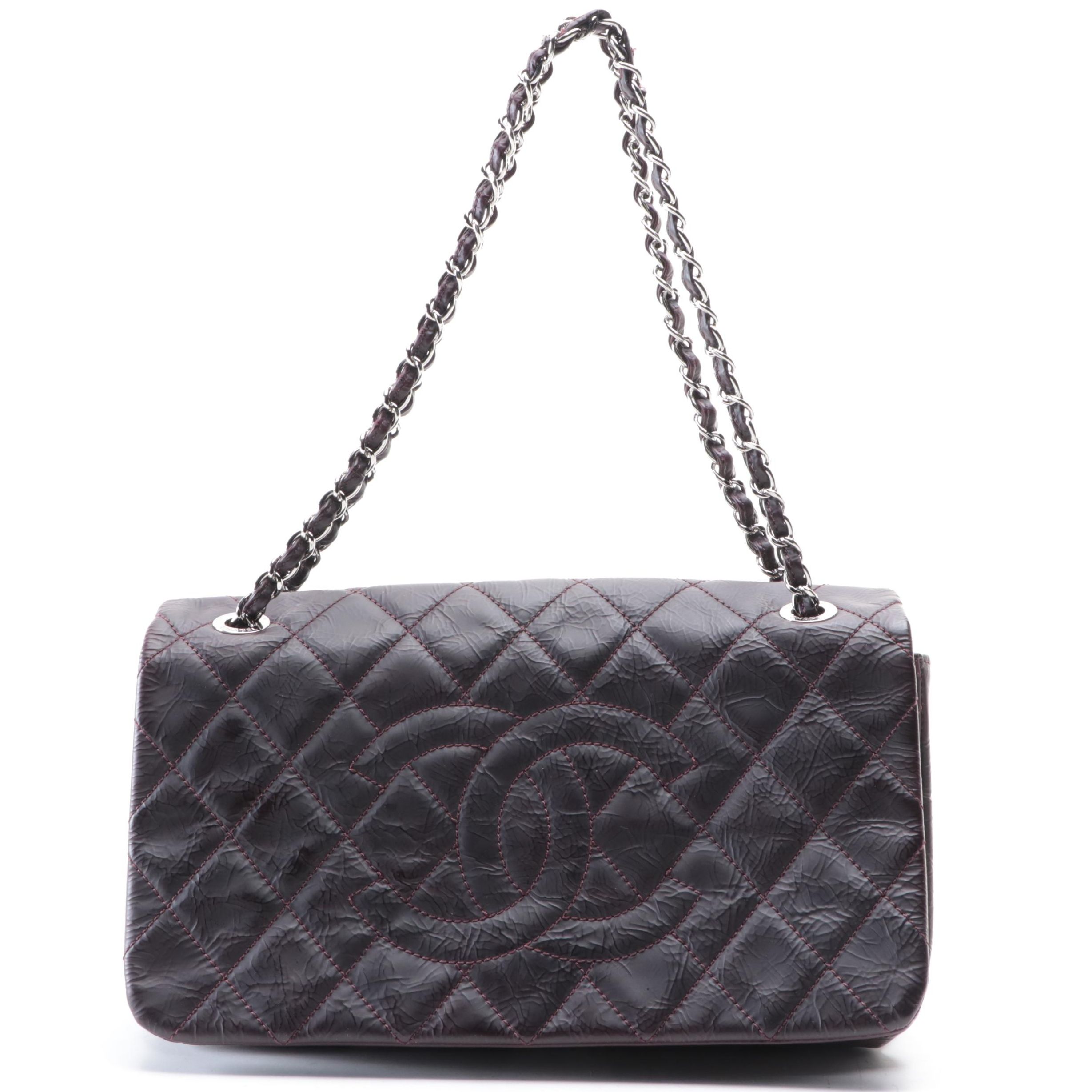 Chanel CC Flap Front Shoulder Bag in Quilted Matte Crinkle Leather
