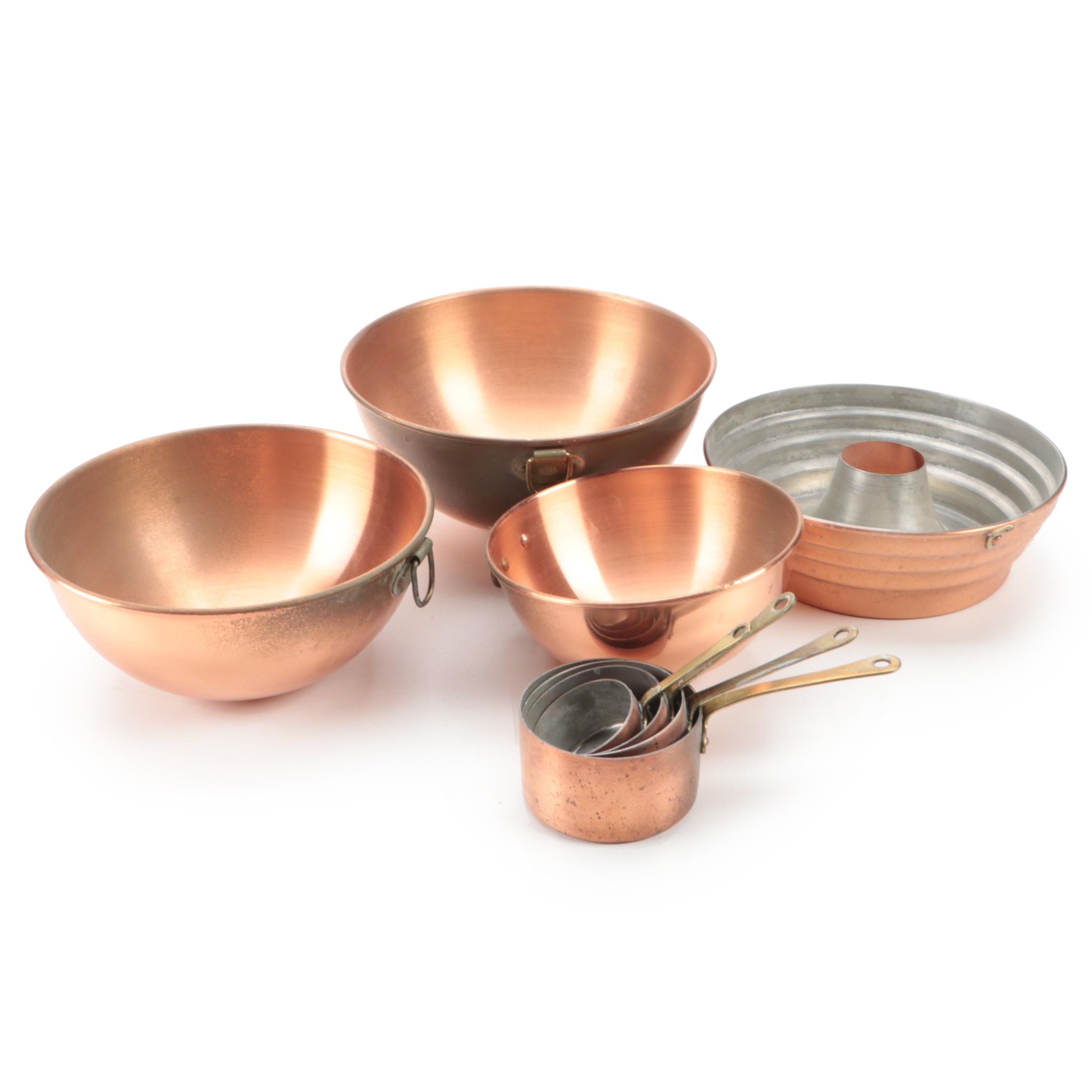 Italian Copper-Clad Sauce Pans with Other Batter Bowls and Bundt Pan