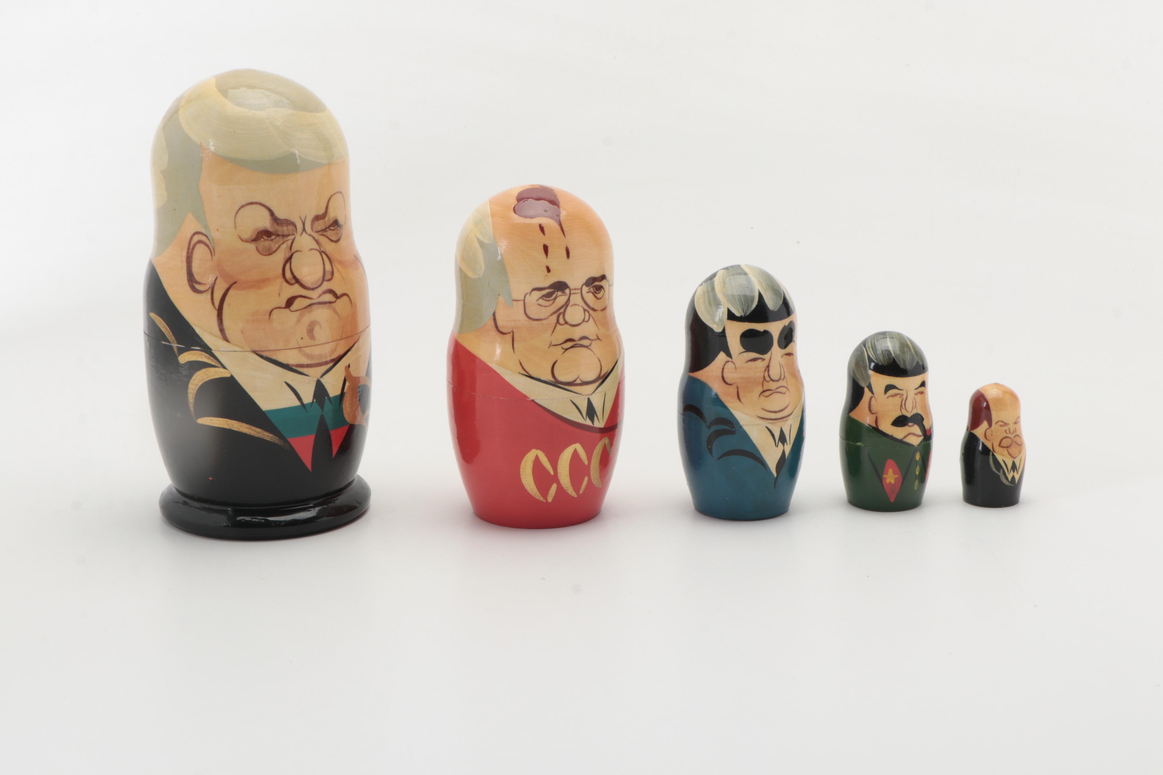 Russian and Soviet Political Leader Hand-Painted Matryoshka Dolls
