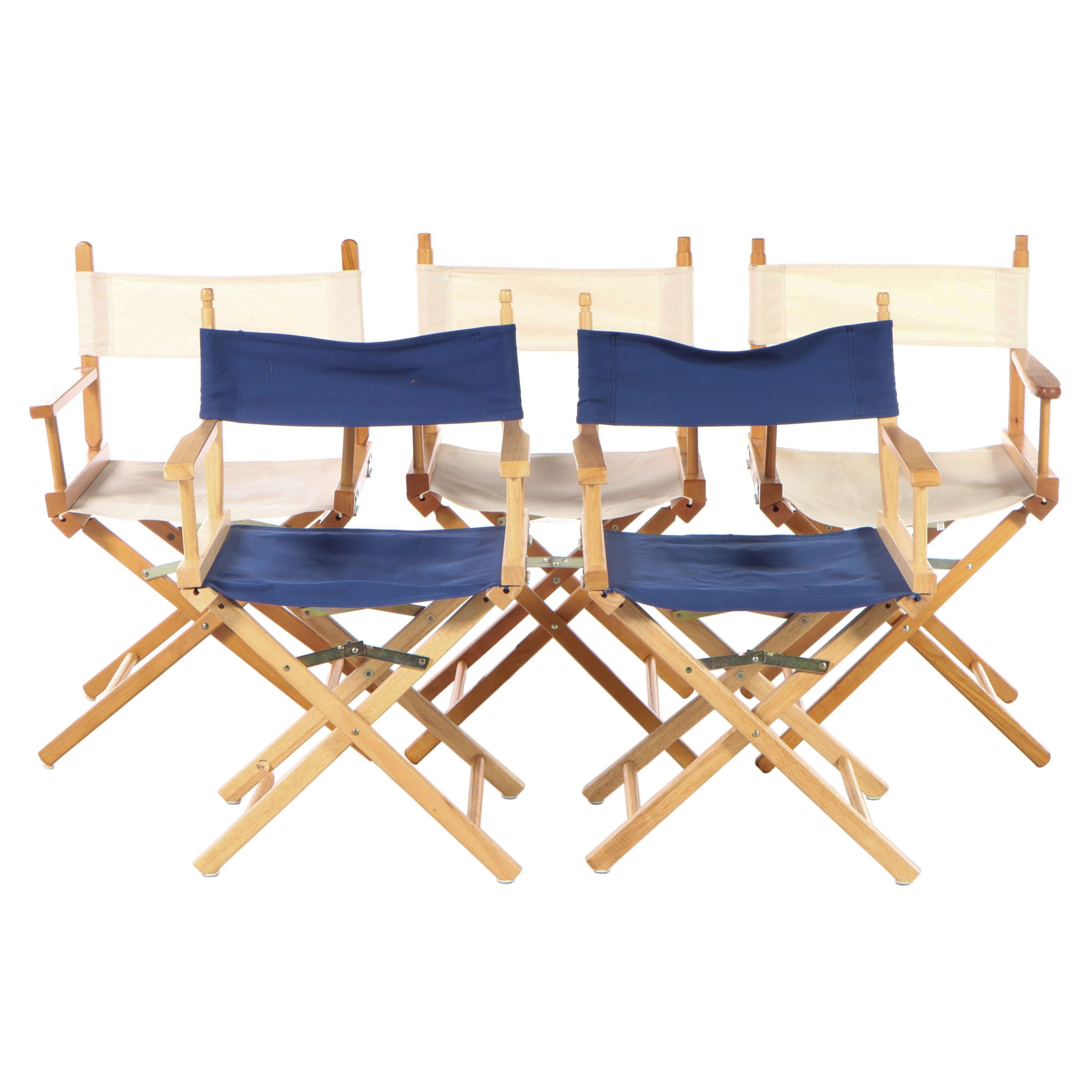 Five Wood and Canvas Folding Director's Chairs