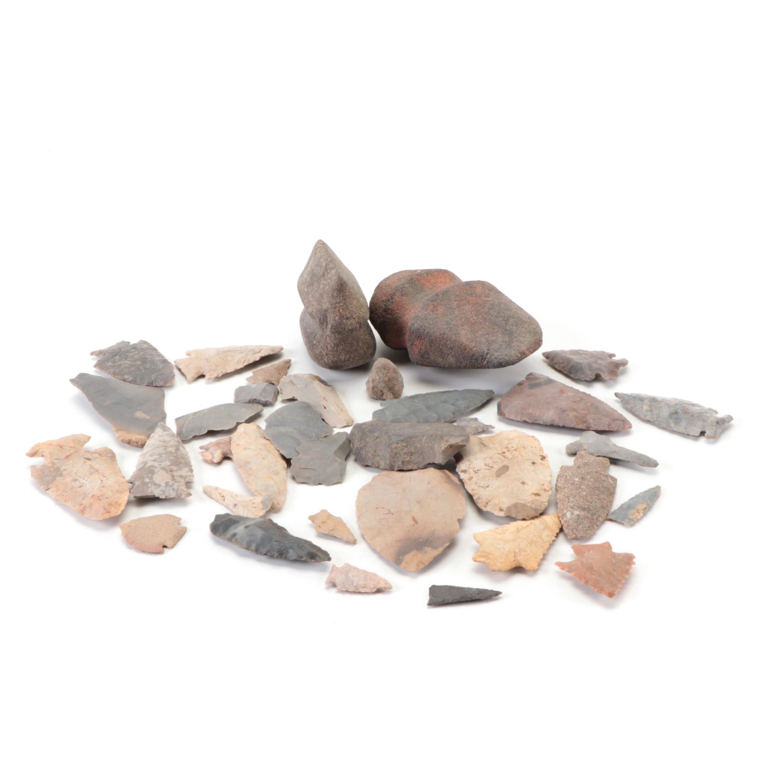 Collection of Knapped Projectile Points and Lithic Tools