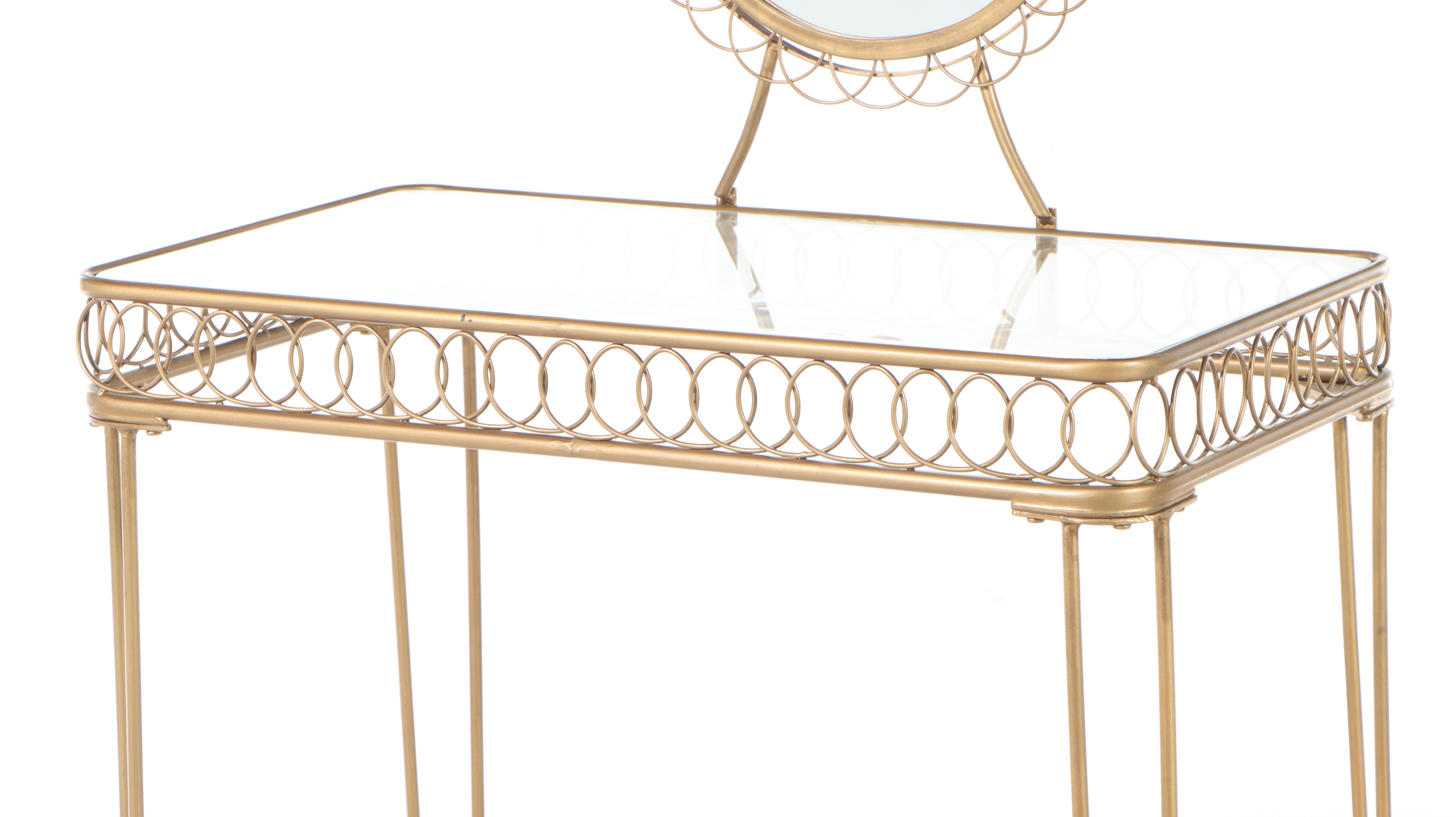 Gilt Metal and Glass Top Vanity Table