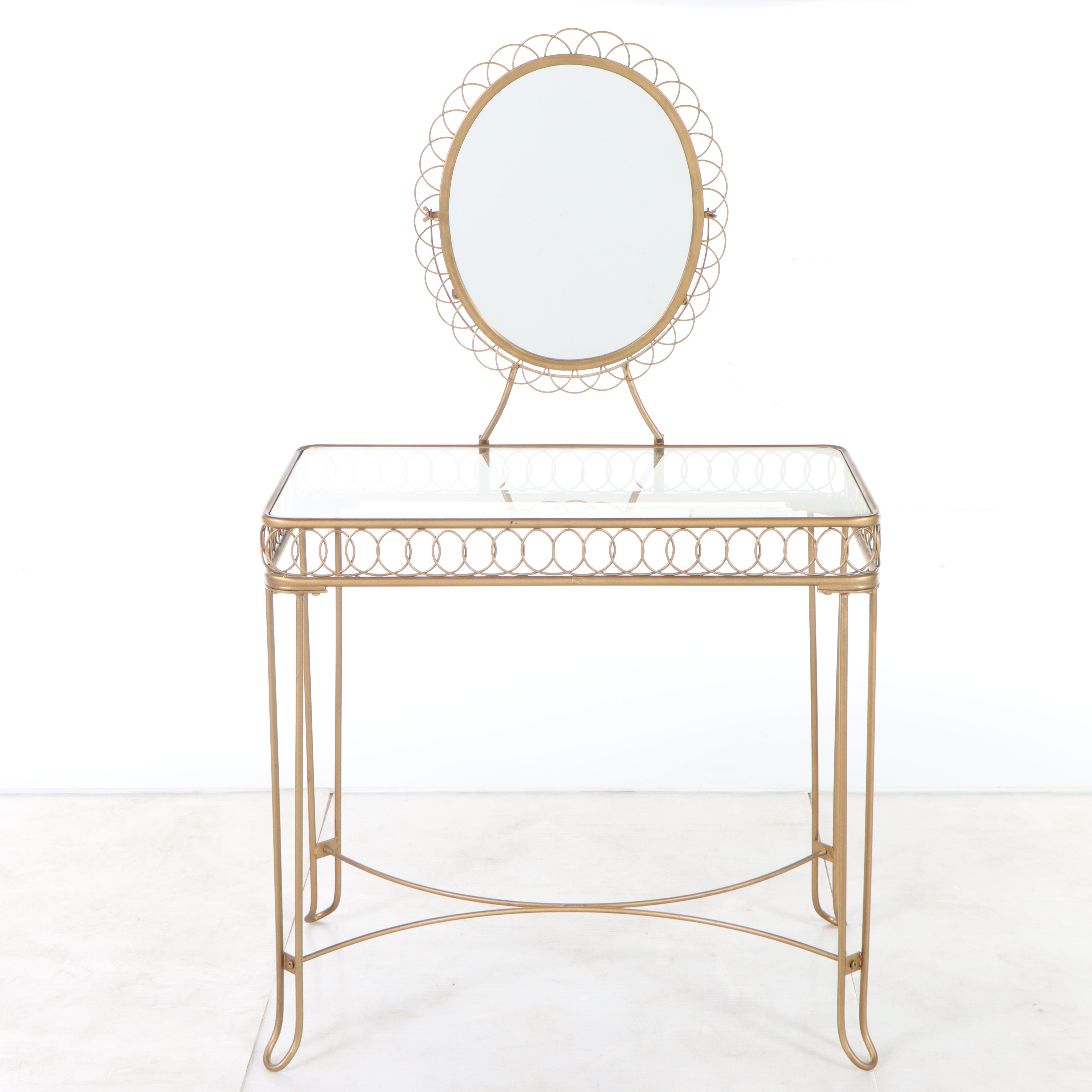 Gilt Metal and Glass Top Vanity Table