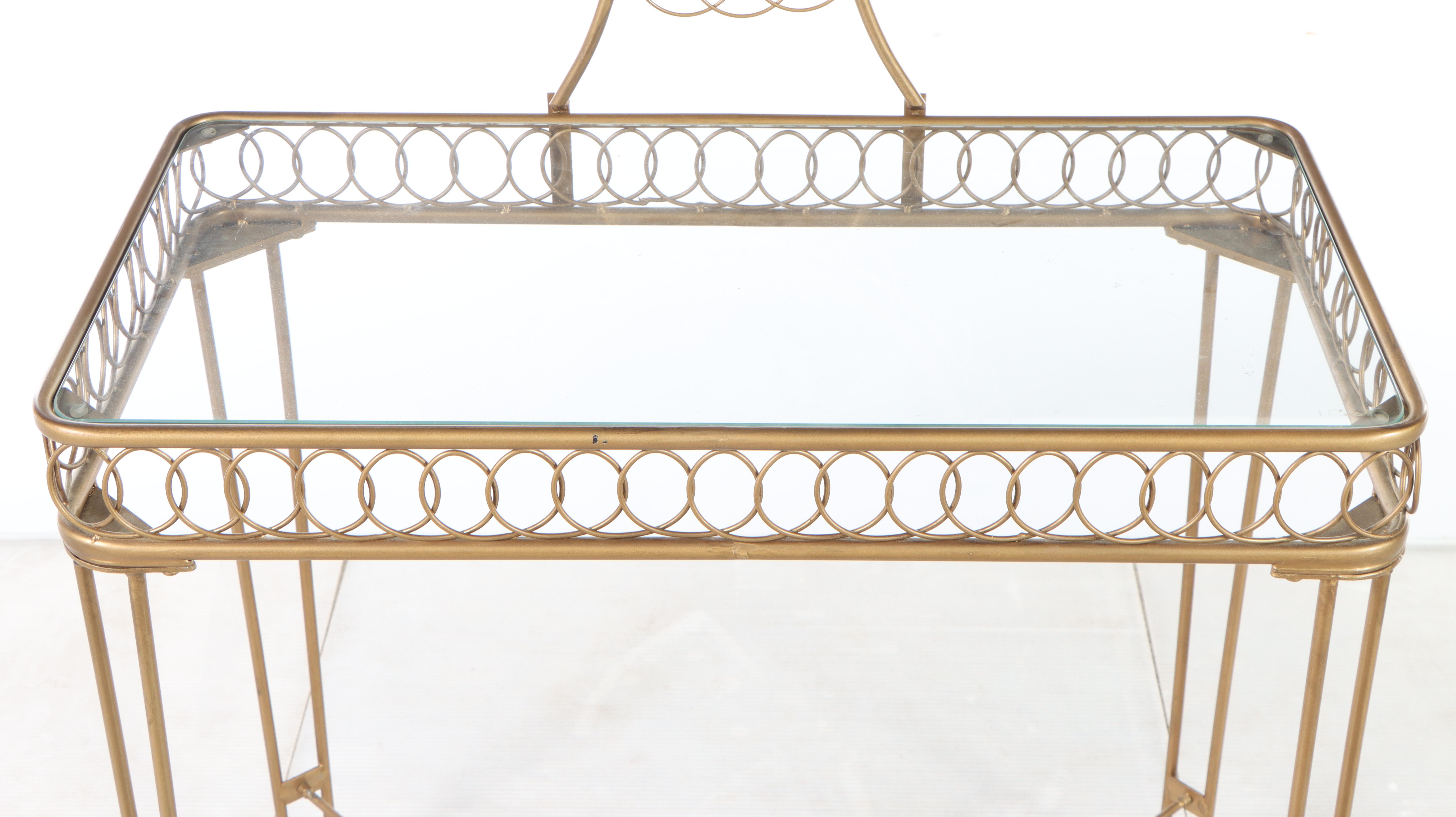Gilt Metal and Glass Top Vanity Table