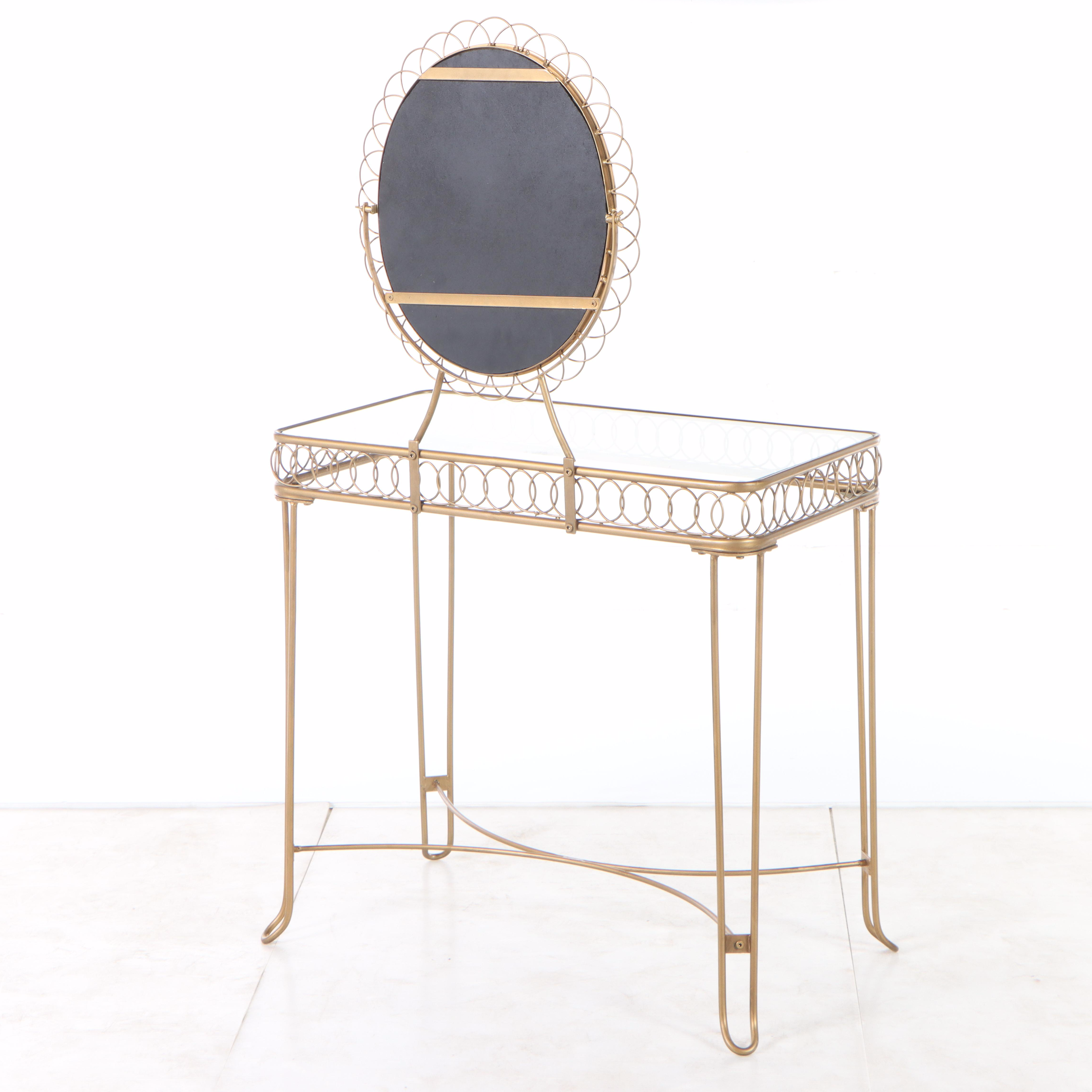 Gilt Metal and Glass Top Vanity Table
