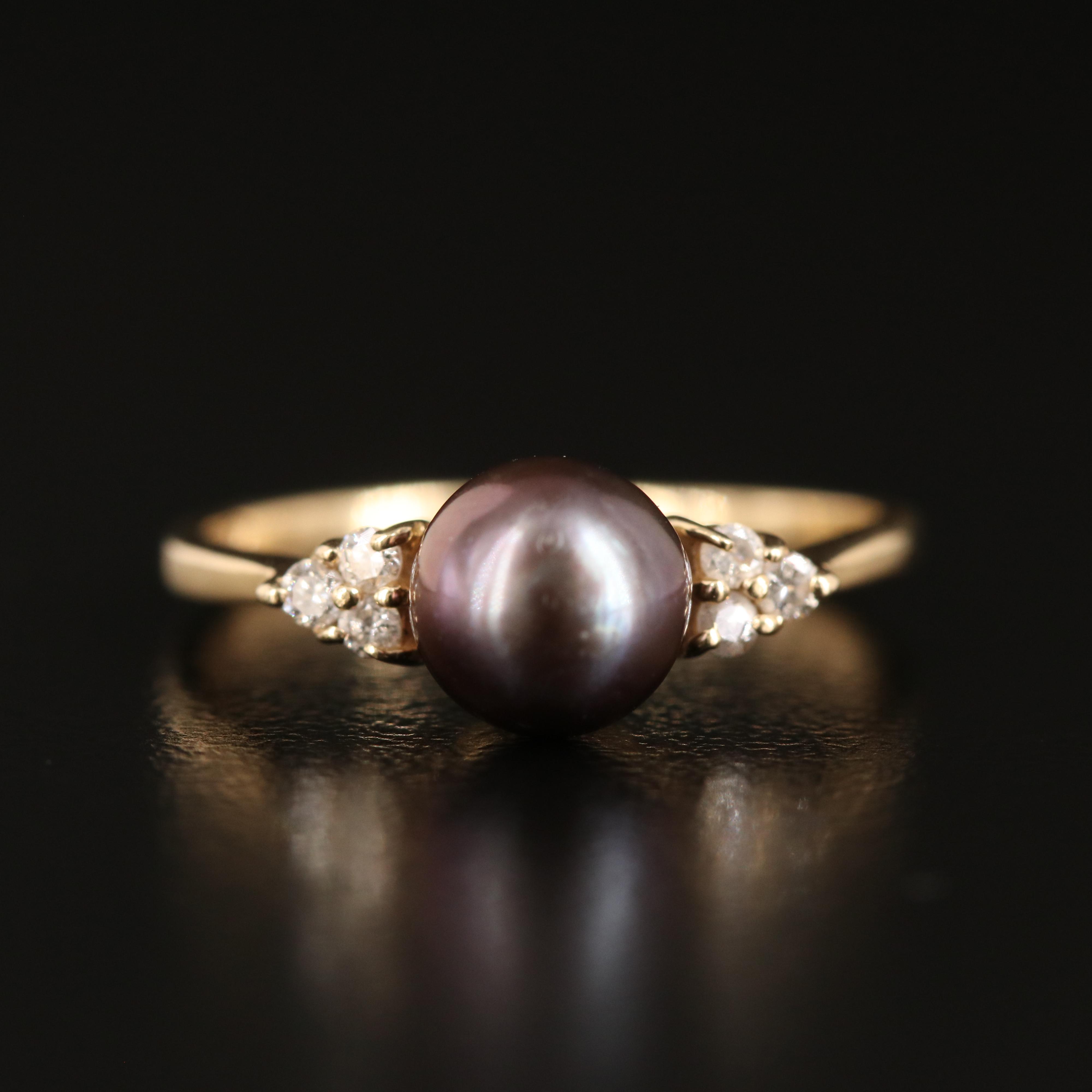 14K Pearl and Diamond Ring