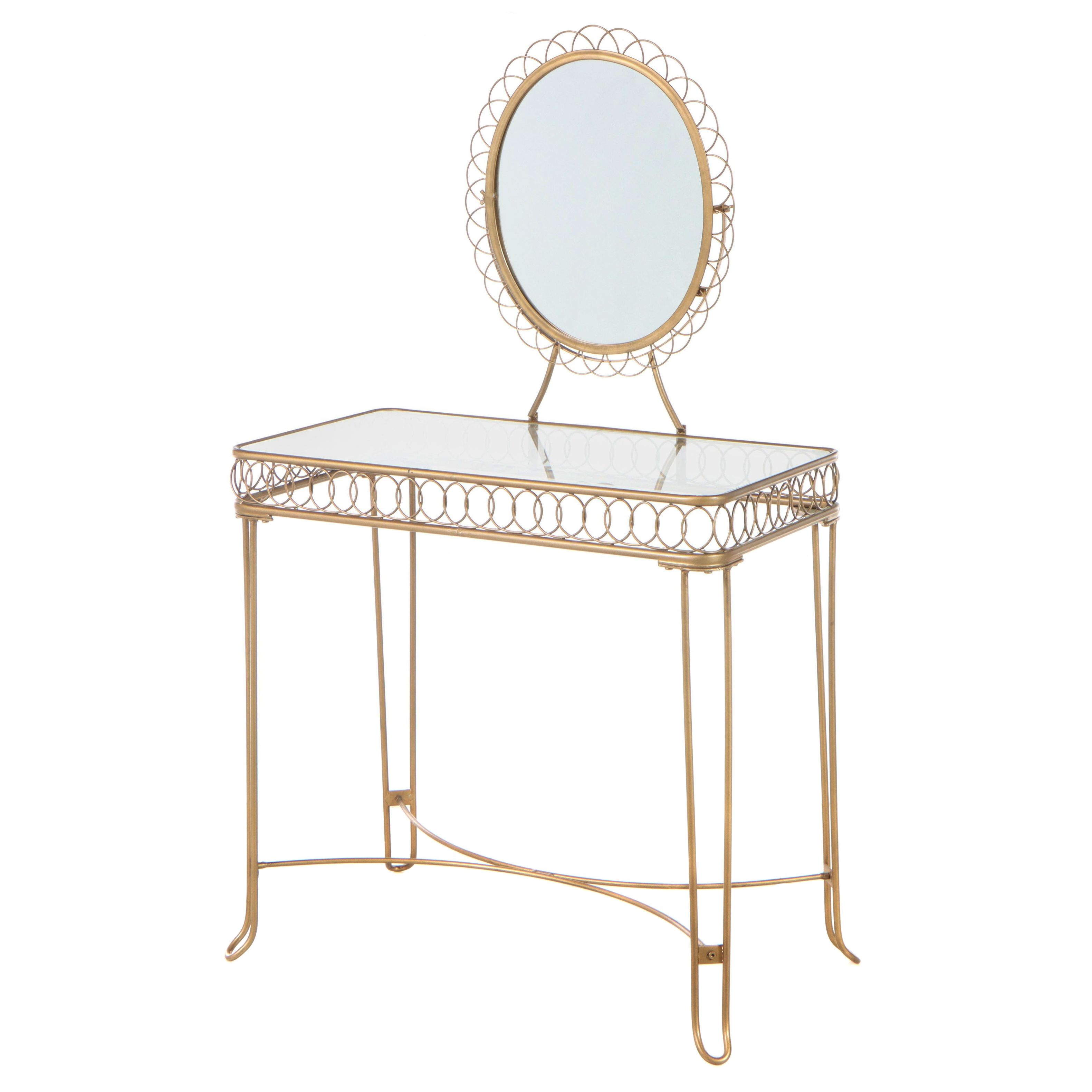 Gilt Metal and Glass Top Vanity Table