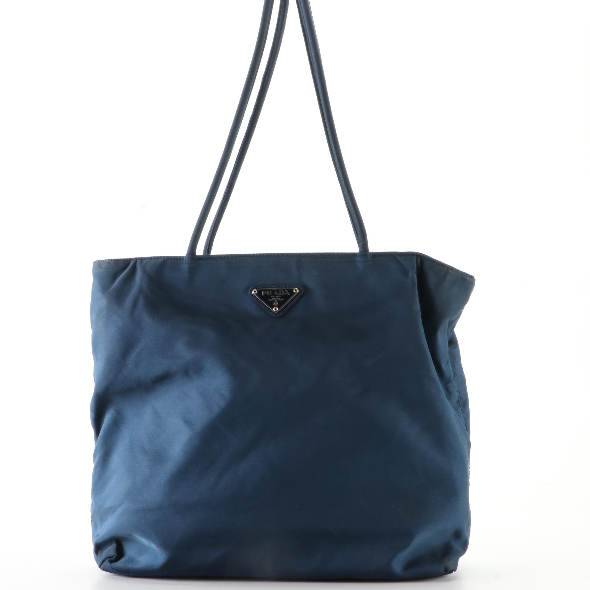 Prada Small Tessuto Zip Tote Bag in Baltic Blue Nylon