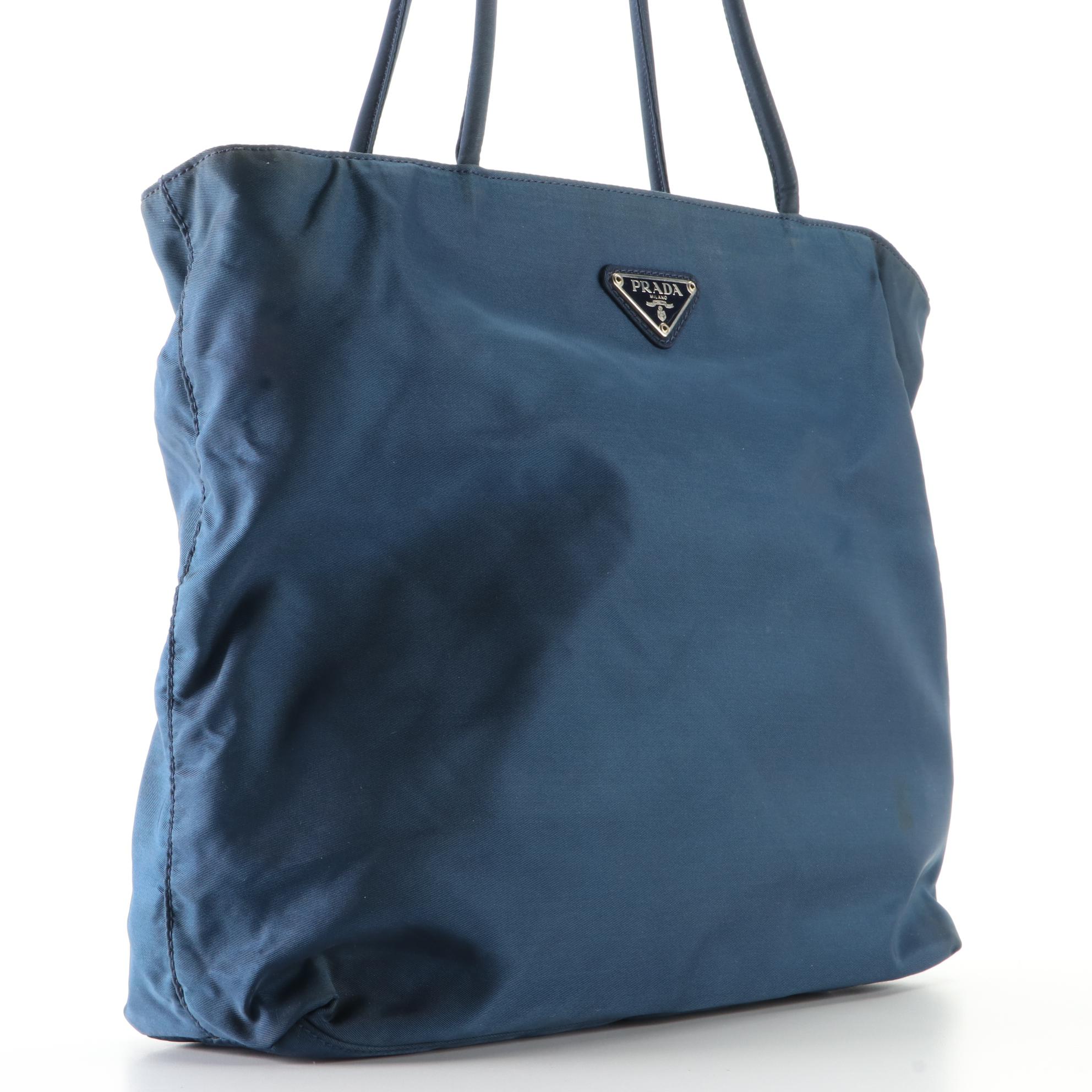 Prada Small Tessuto Zip Tote Bag in Baltic Blue Nylon