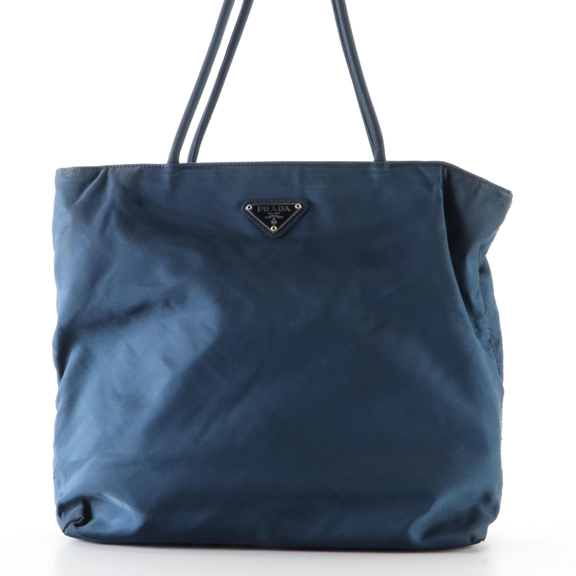 Prada Small Tessuto Zip Tote Bag in Baltic Blue Nylon