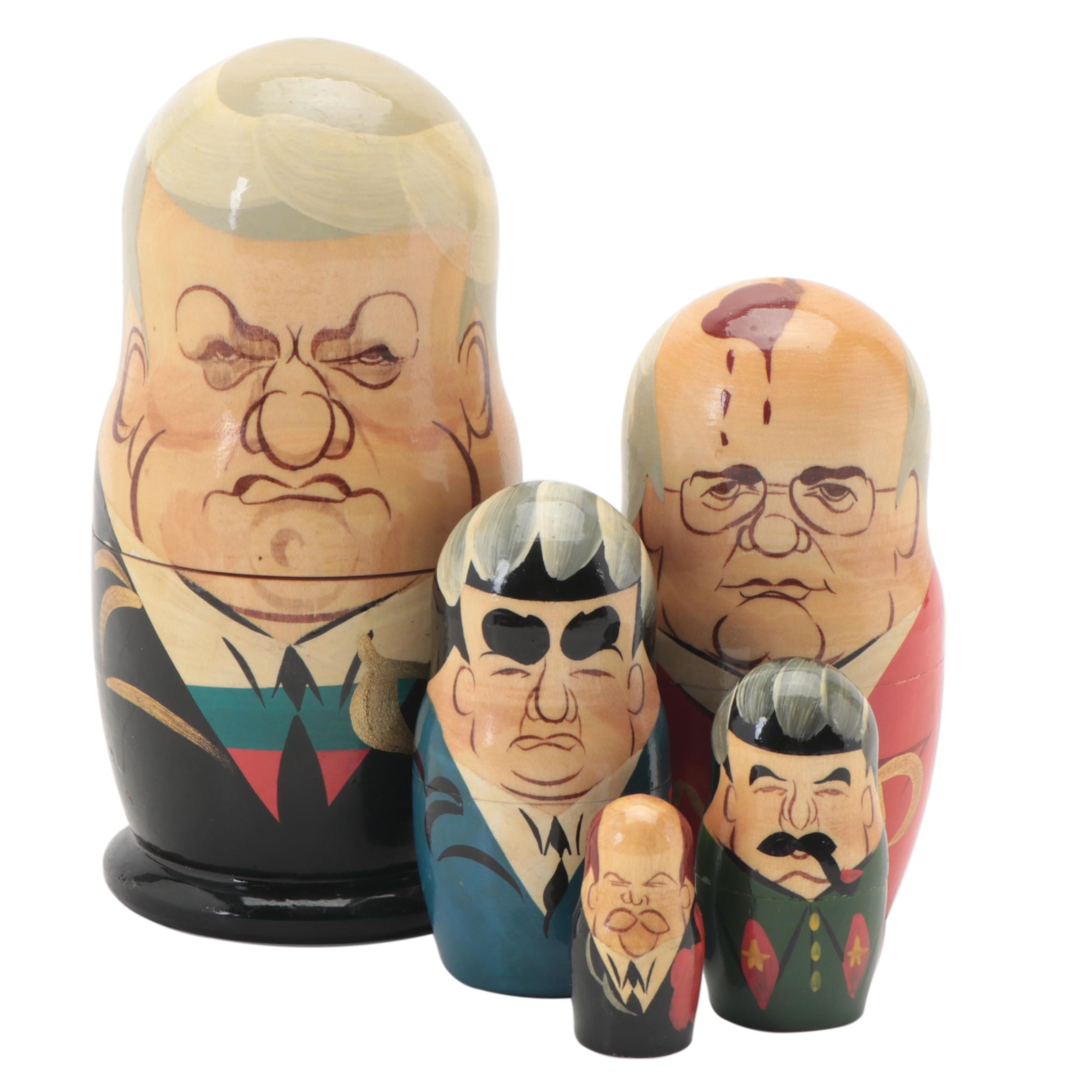 Russian and Soviet Political Leader Hand-Painted Matryoshka Dolls