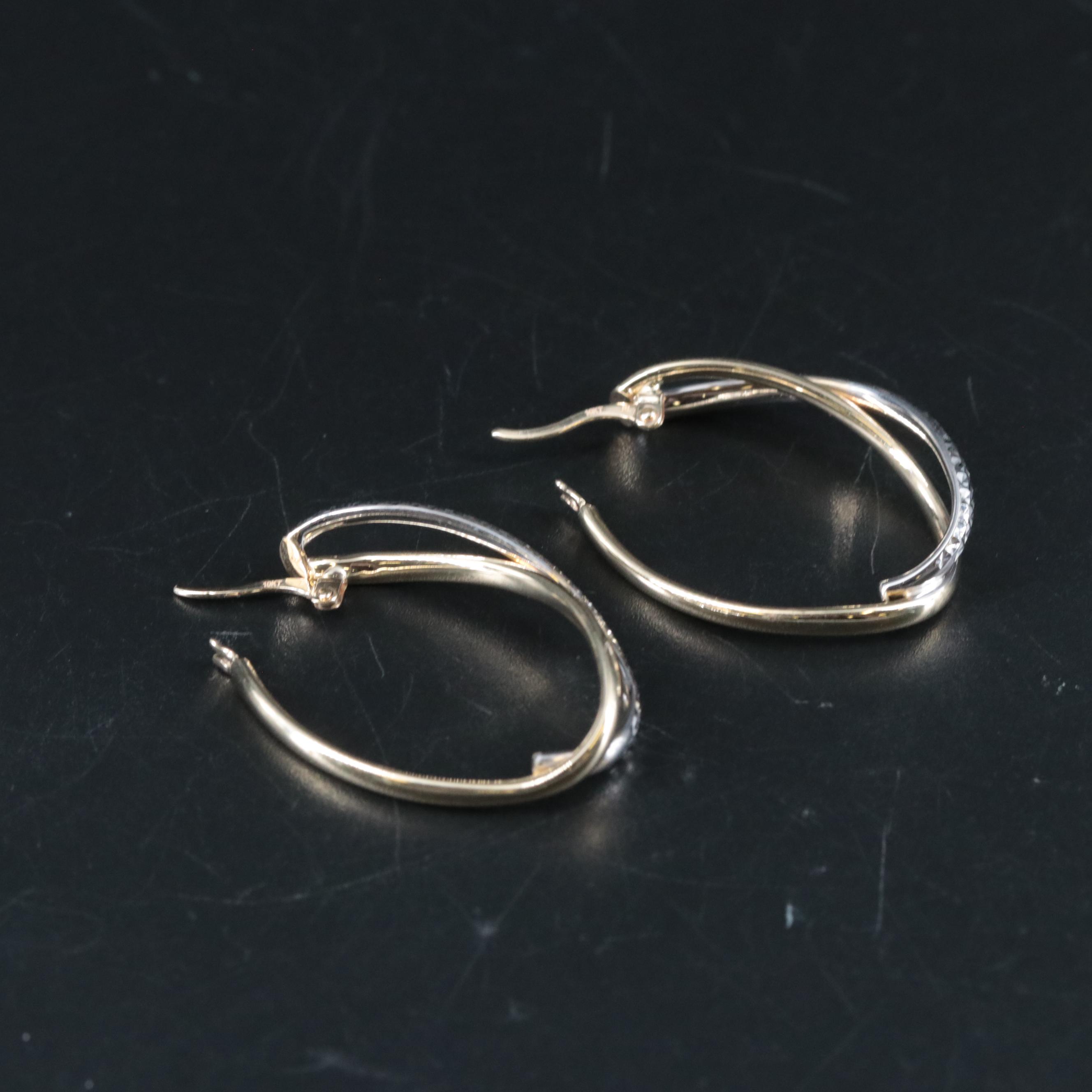 10K Two-Toned Diamond Cut Textured Hoop Earrings