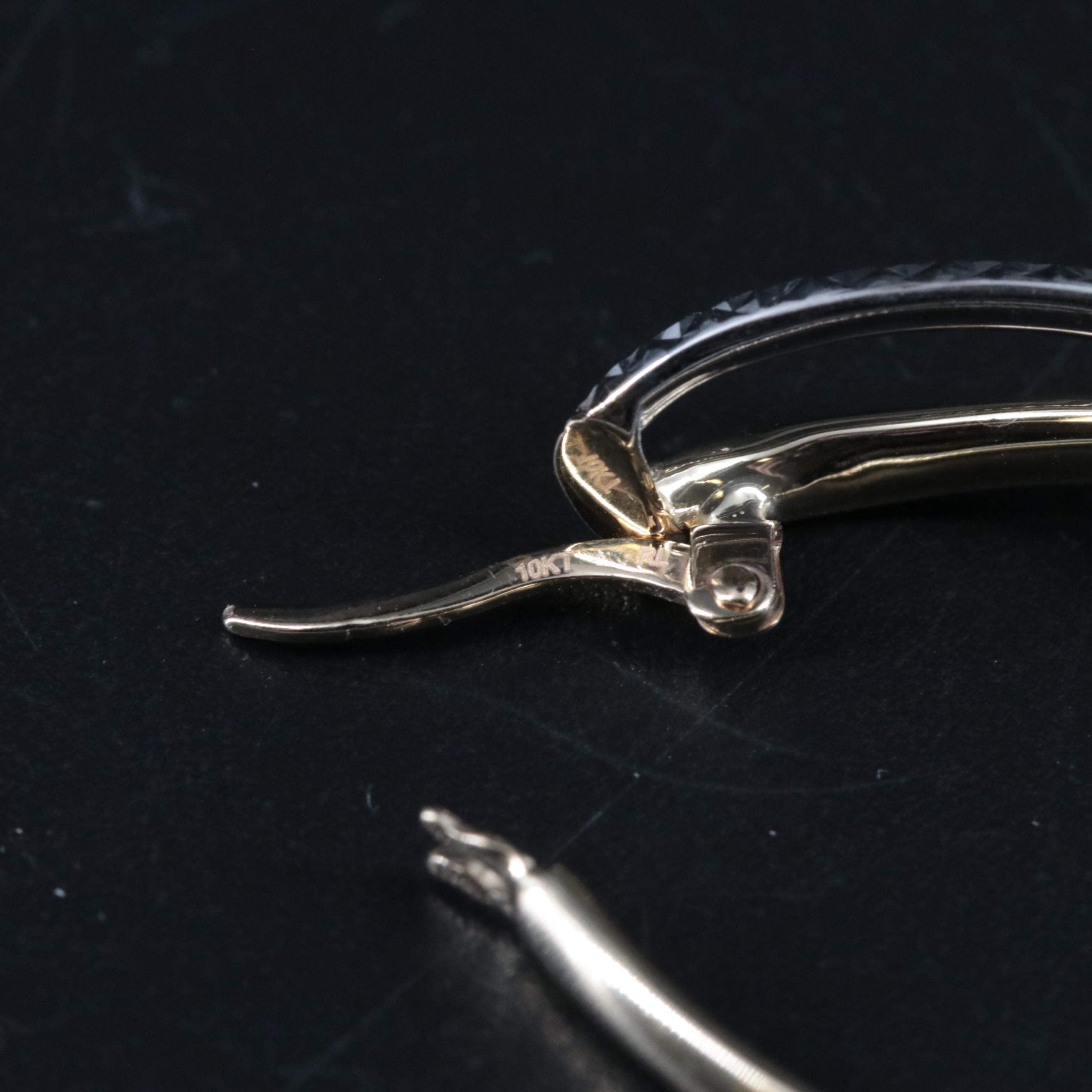 10K Two-Toned Diamond Cut Textured Hoop Earrings