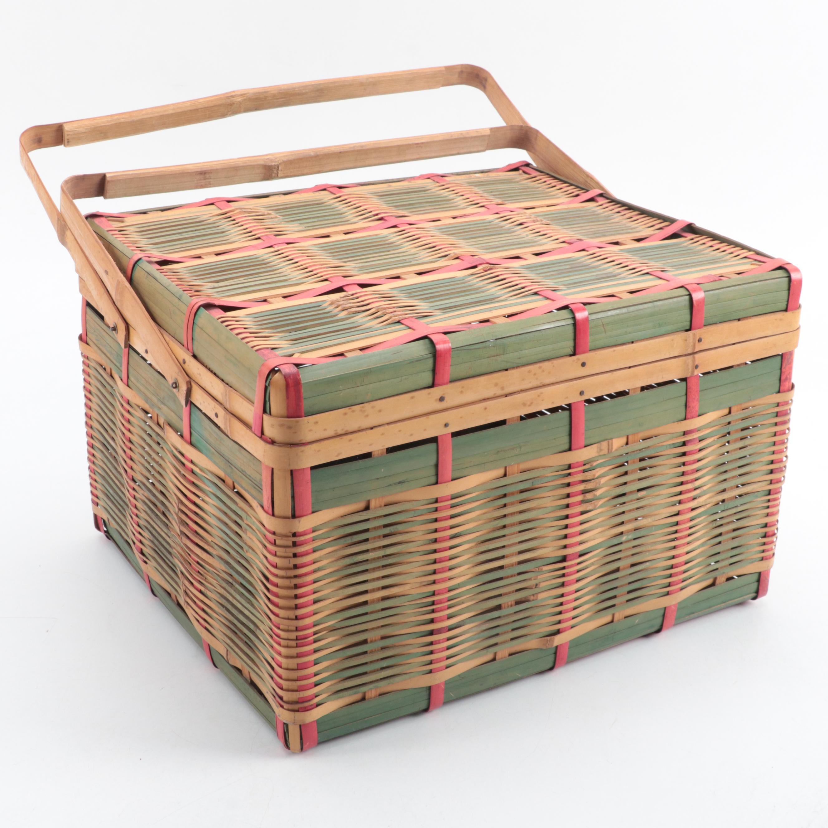 Dyed Split Bamboo Woven Picnic Basket With Rattan Basket