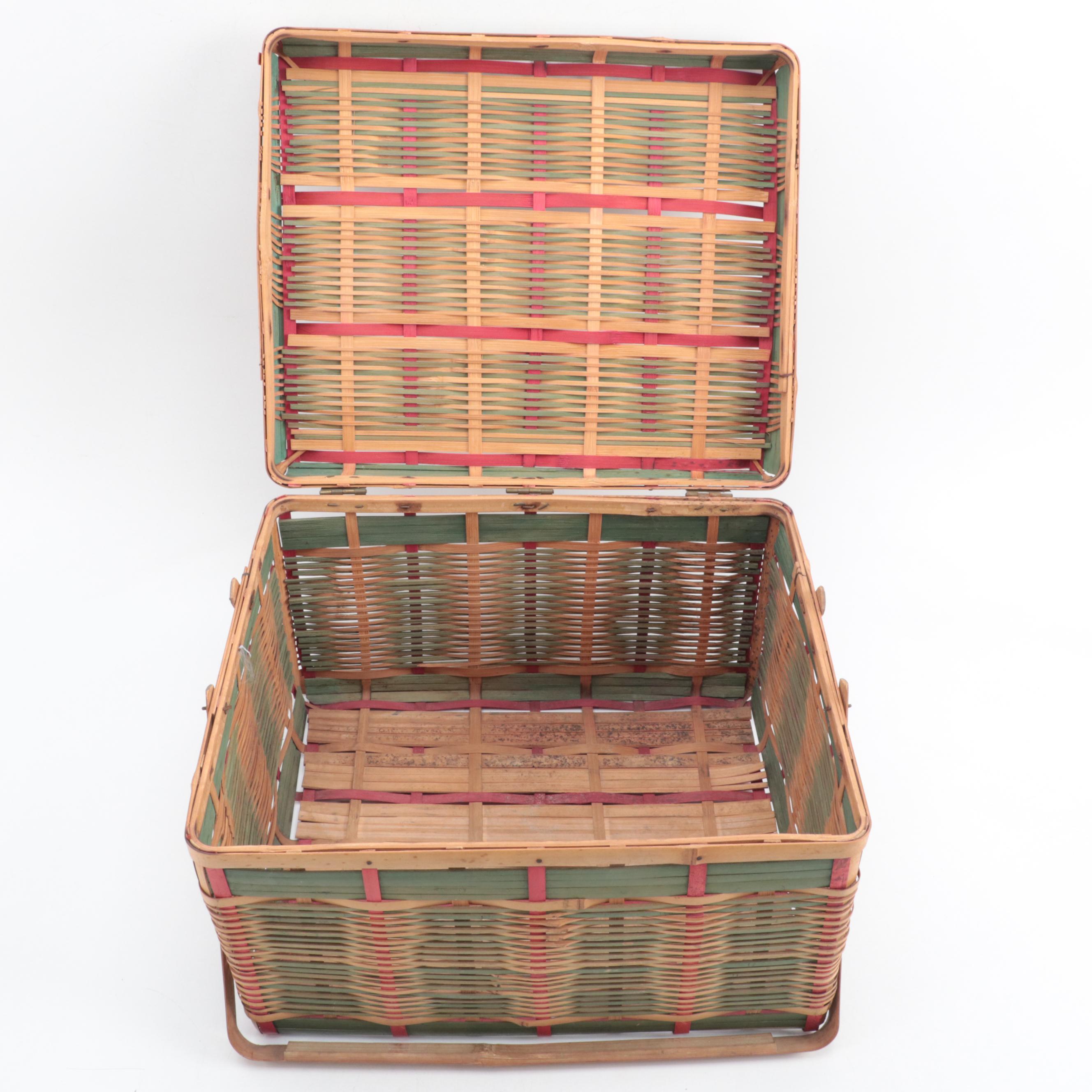 Dyed Split Bamboo Woven Picnic Basket With Rattan Basket
