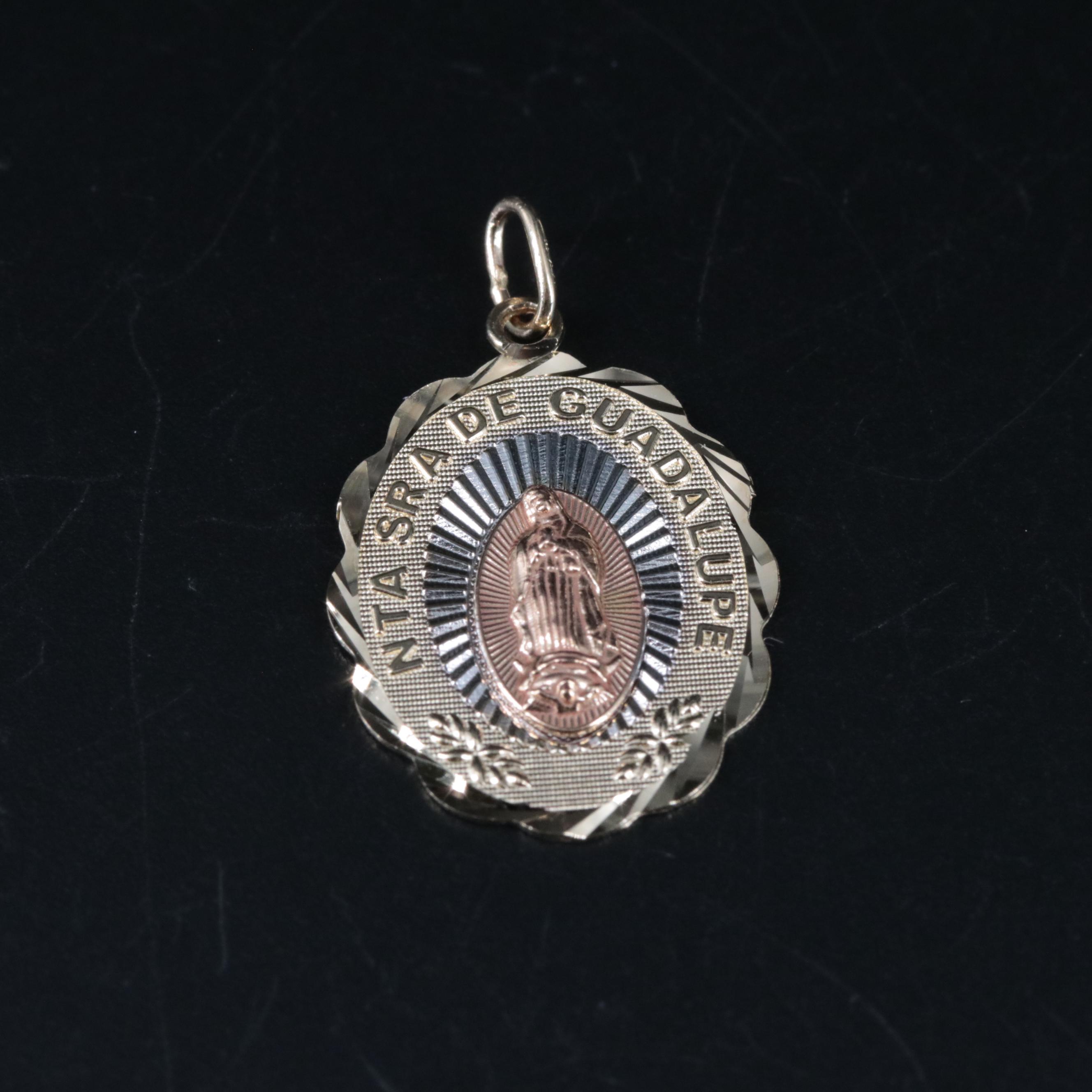 Tri-Colored 14K Virgin of Guadalupe Pendant
