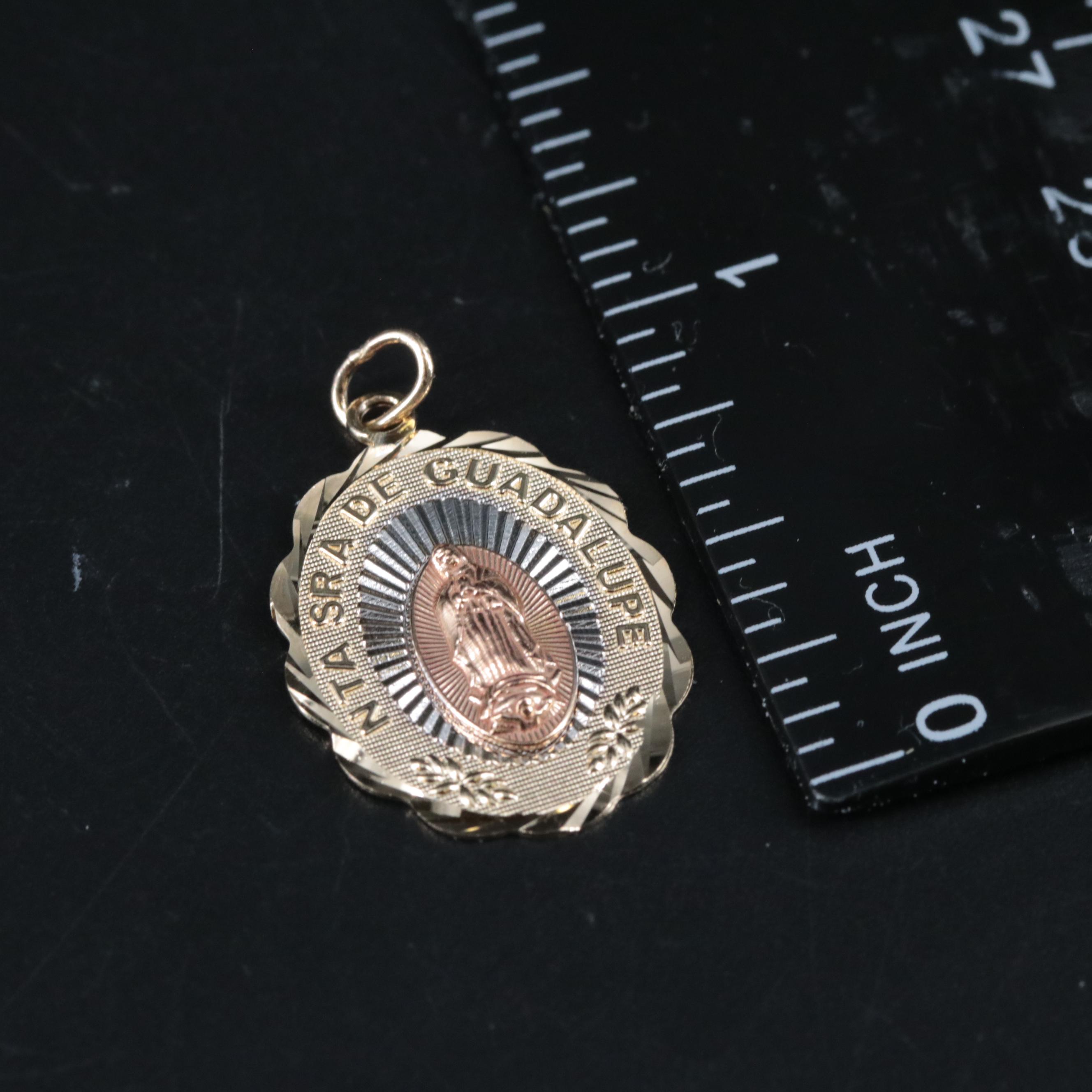 Tri-Colored 14K Virgin of Guadalupe Pendant