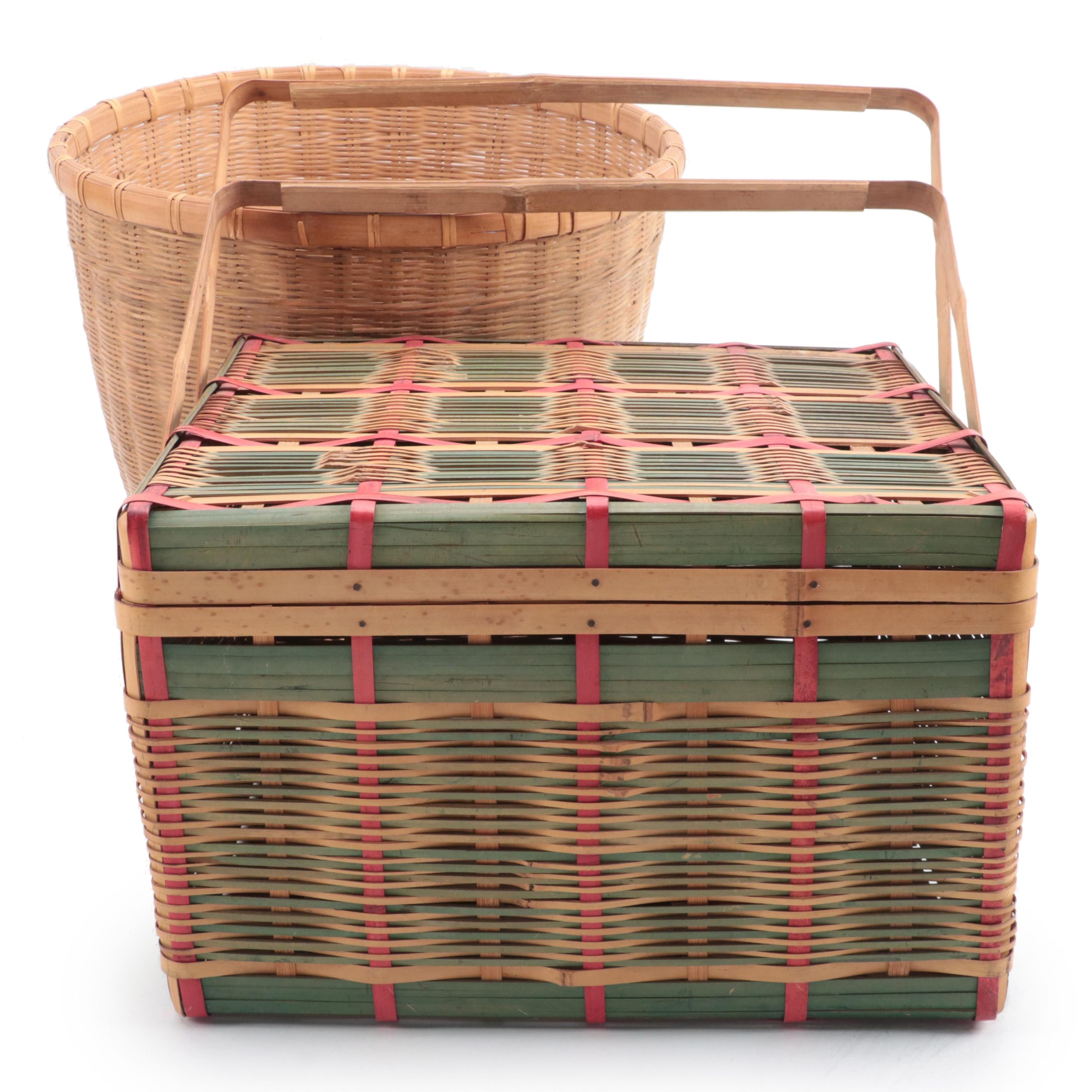 Dyed Split Bamboo Woven Picnic Basket With Rattan Basket