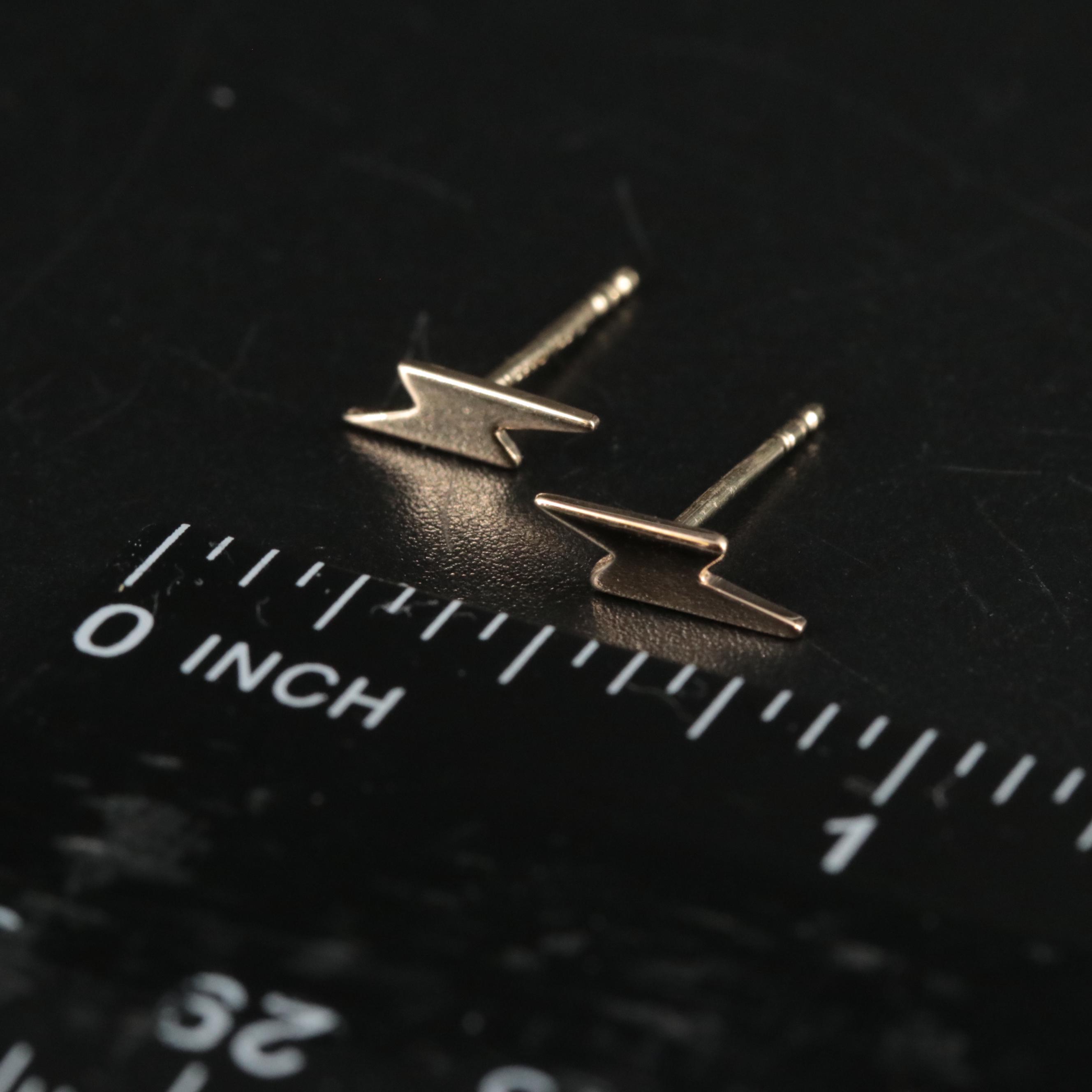 14K Lightning Bolt Stud Earrings