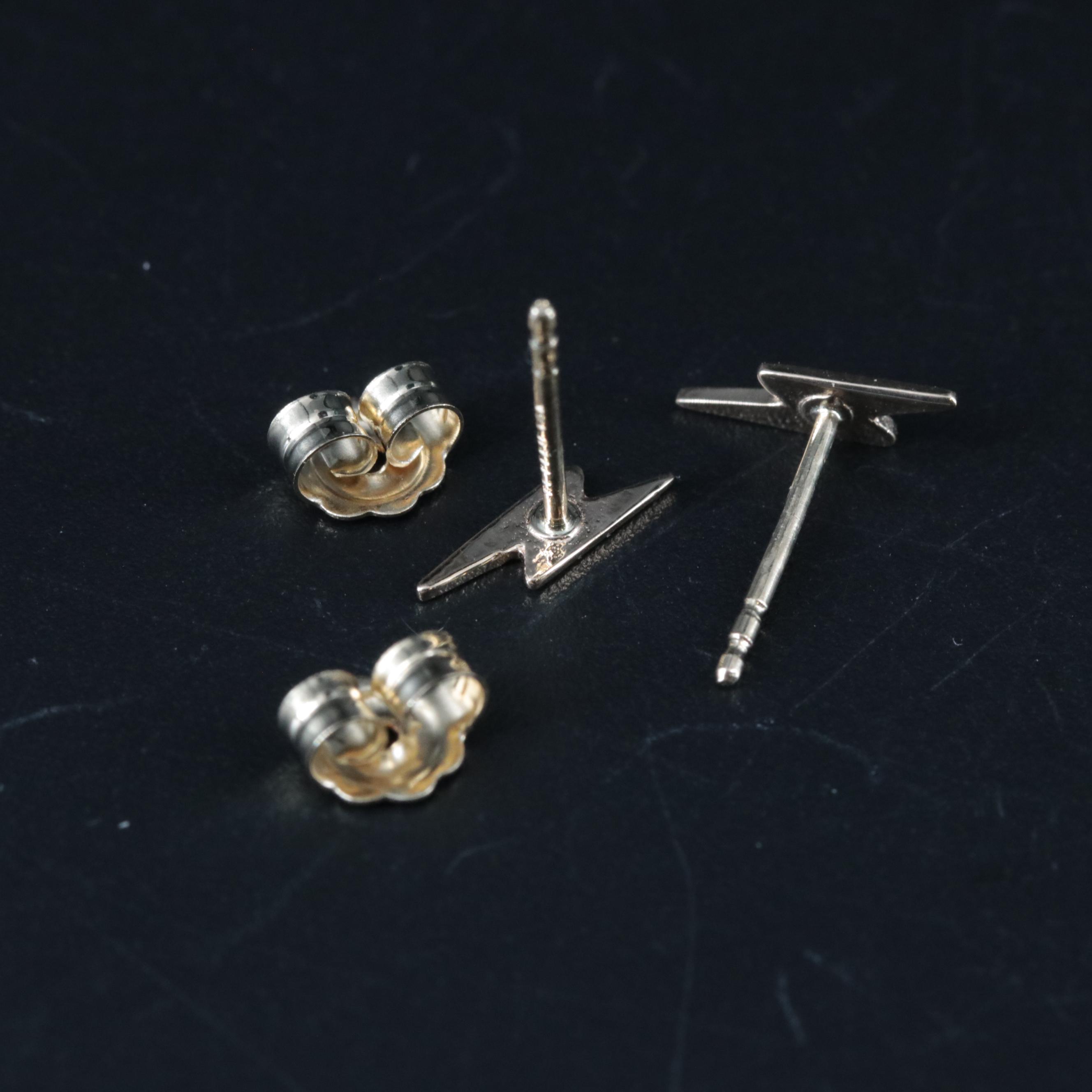 14K Lightning Bolt Stud Earrings
