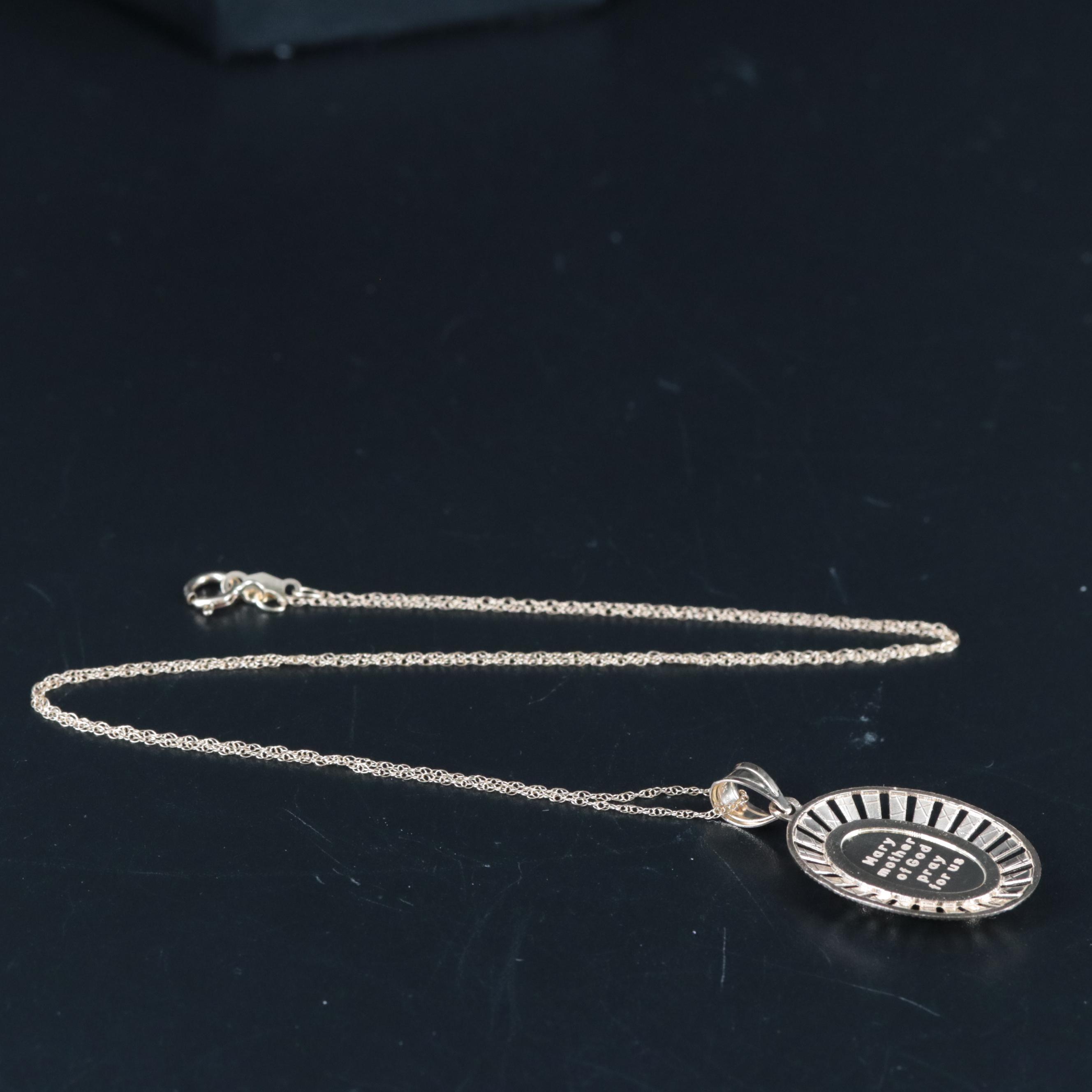 14K Virgin Mary Pendant Necklace