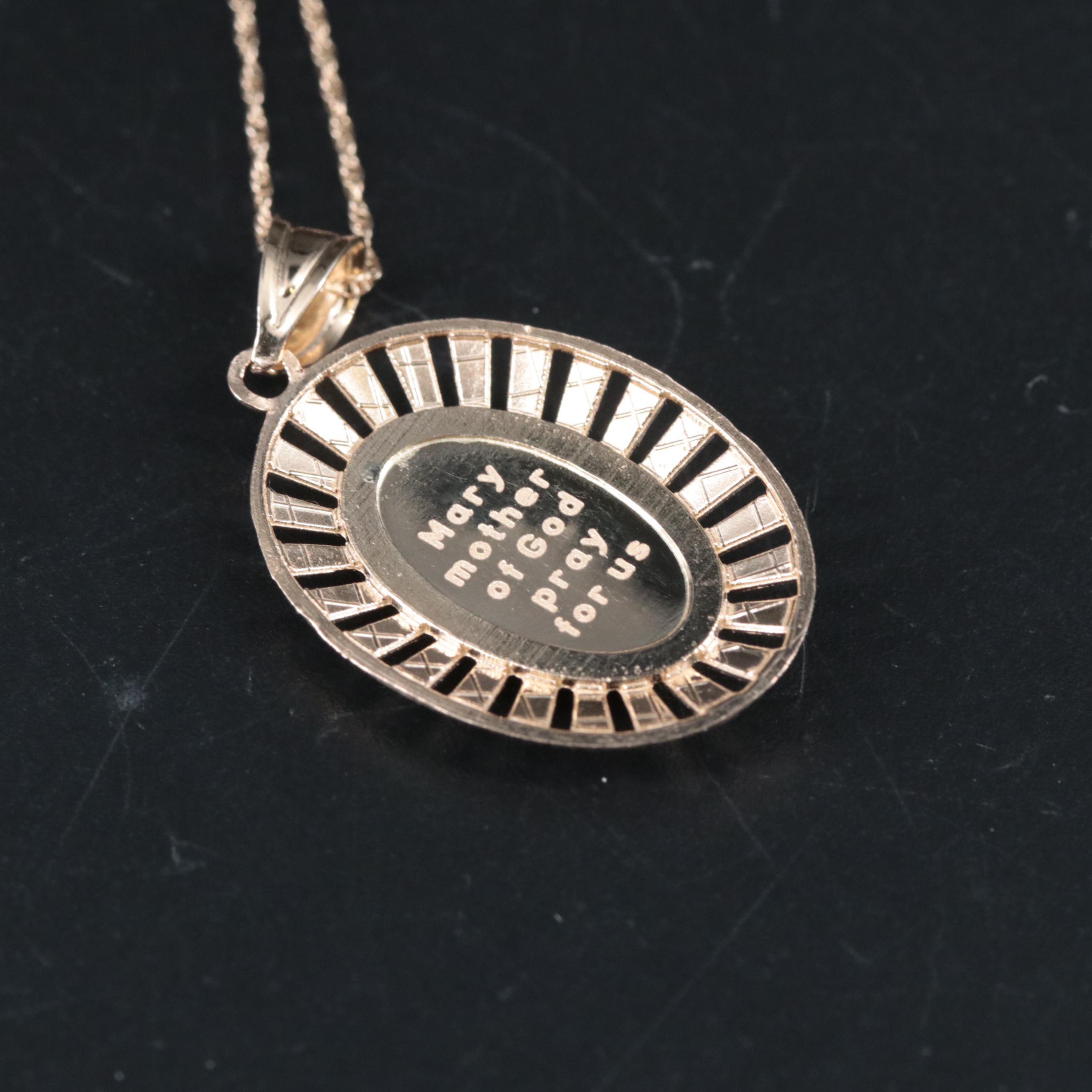 14K Virgin Mary Pendant Necklace