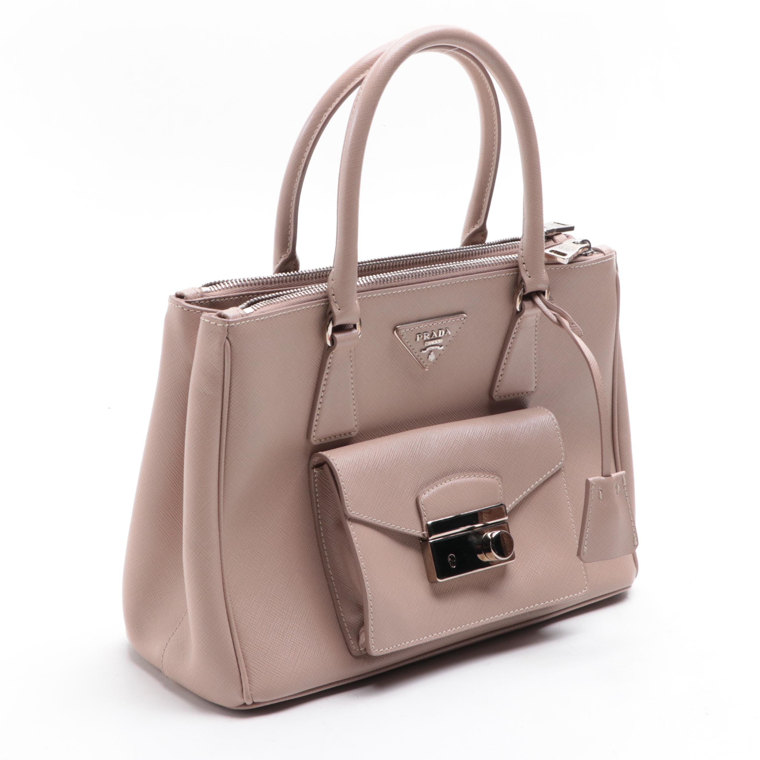 Prada Sound Lock  Double Zip Handbag in Saffiano Lux Leather