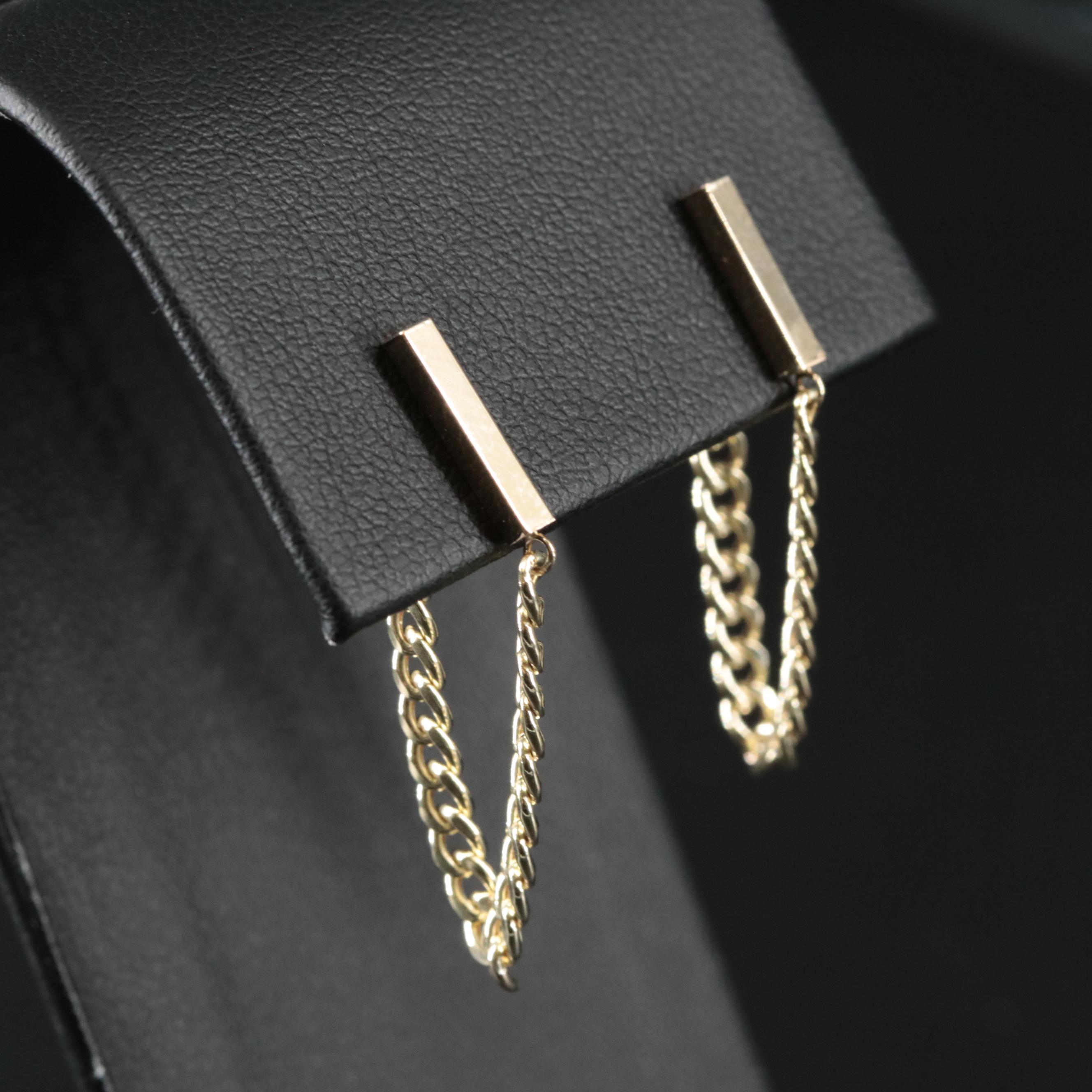 14K Bar and Chain Hoop Earrings