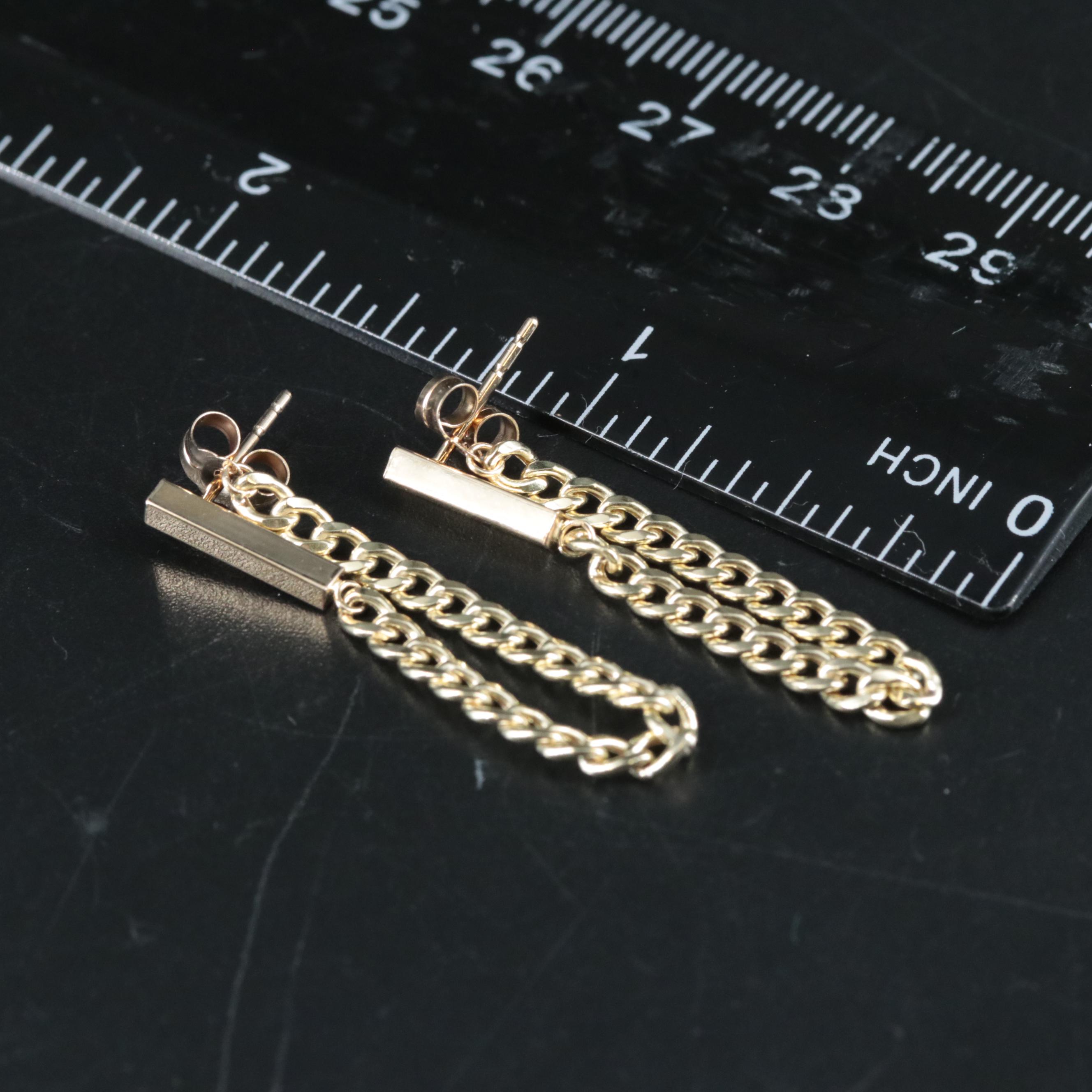 14K Bar and Chain Hoop Earrings