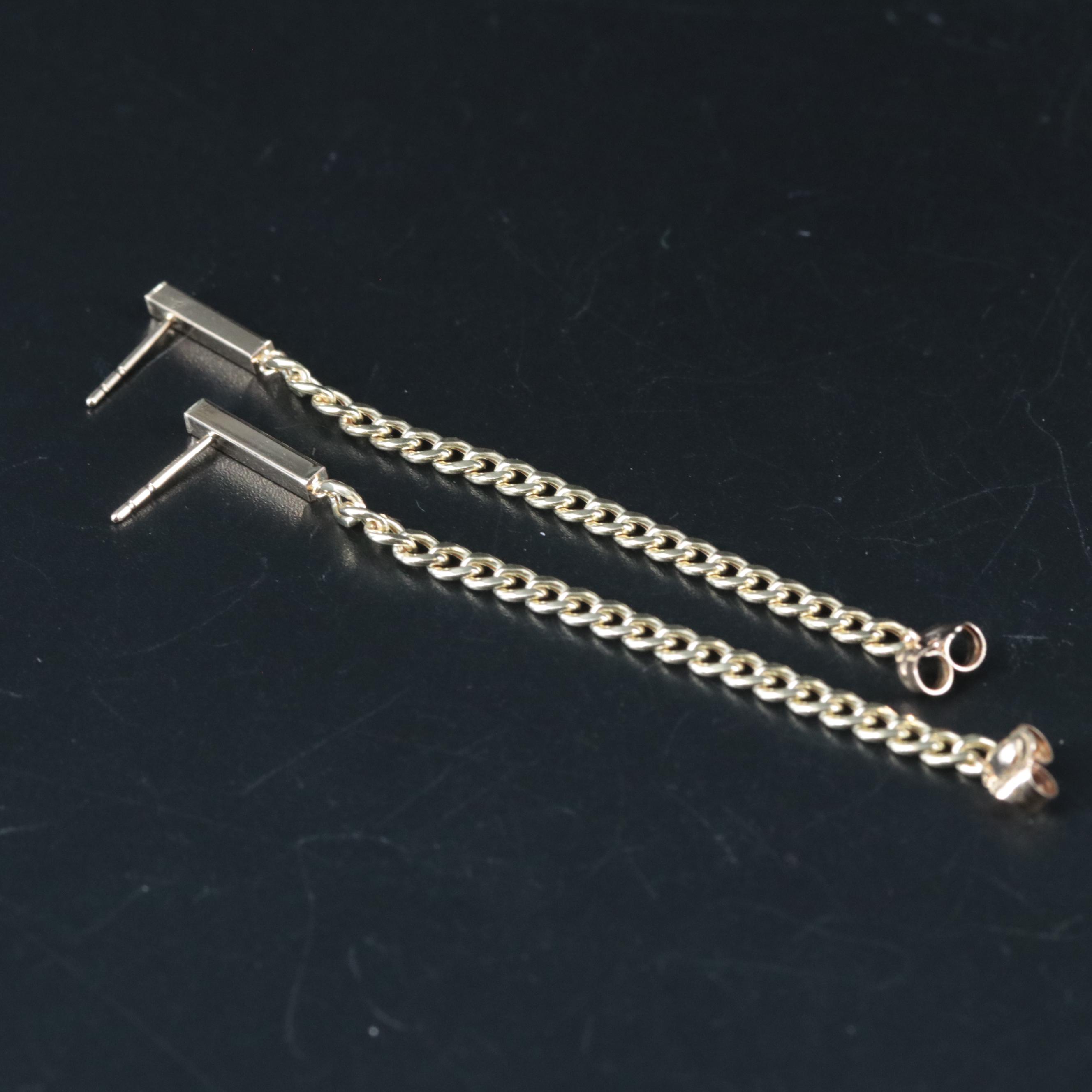 14K Bar and Chain Hoop Earrings