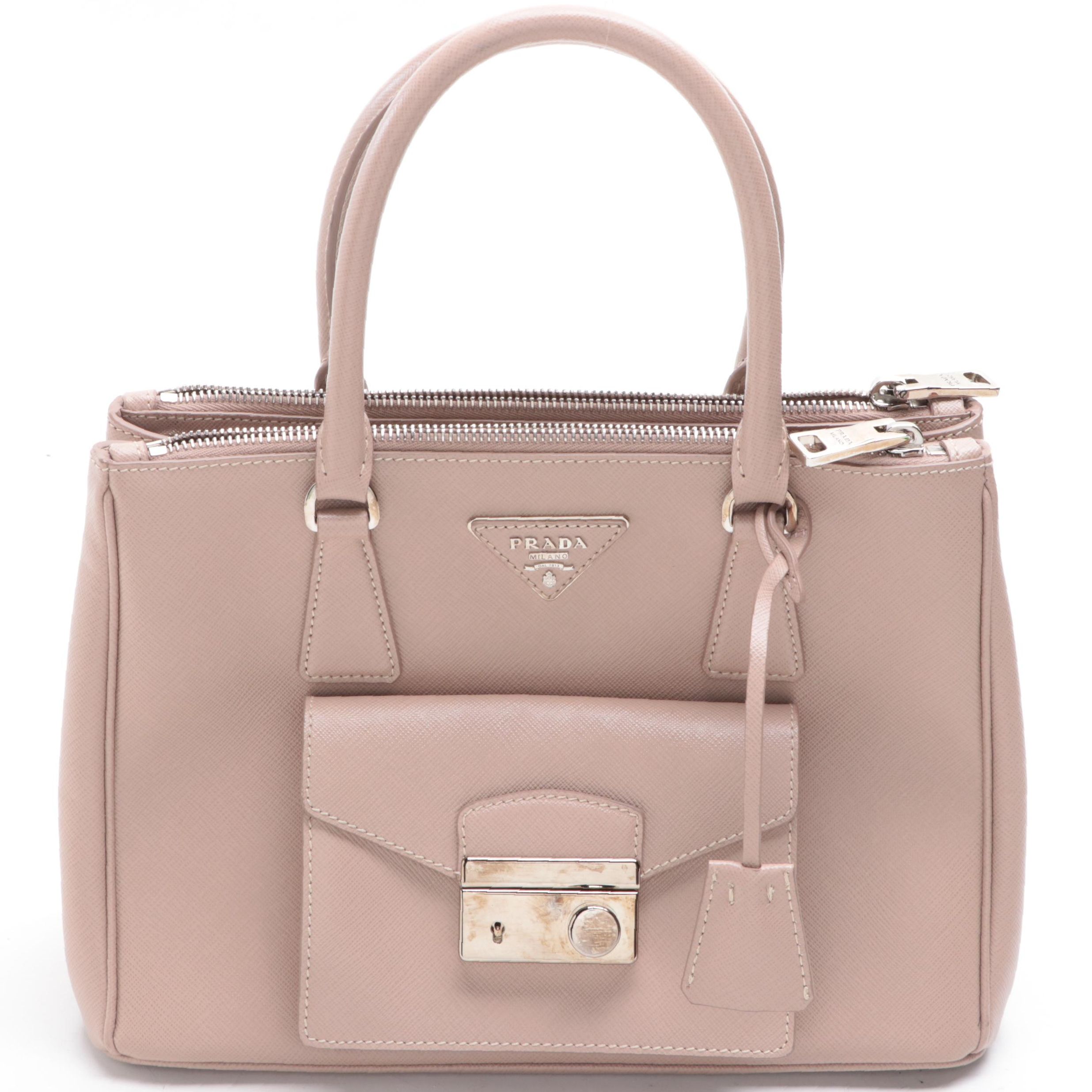Prada Sound Lock  Double Zip Handbag in Saffiano Lux Leather