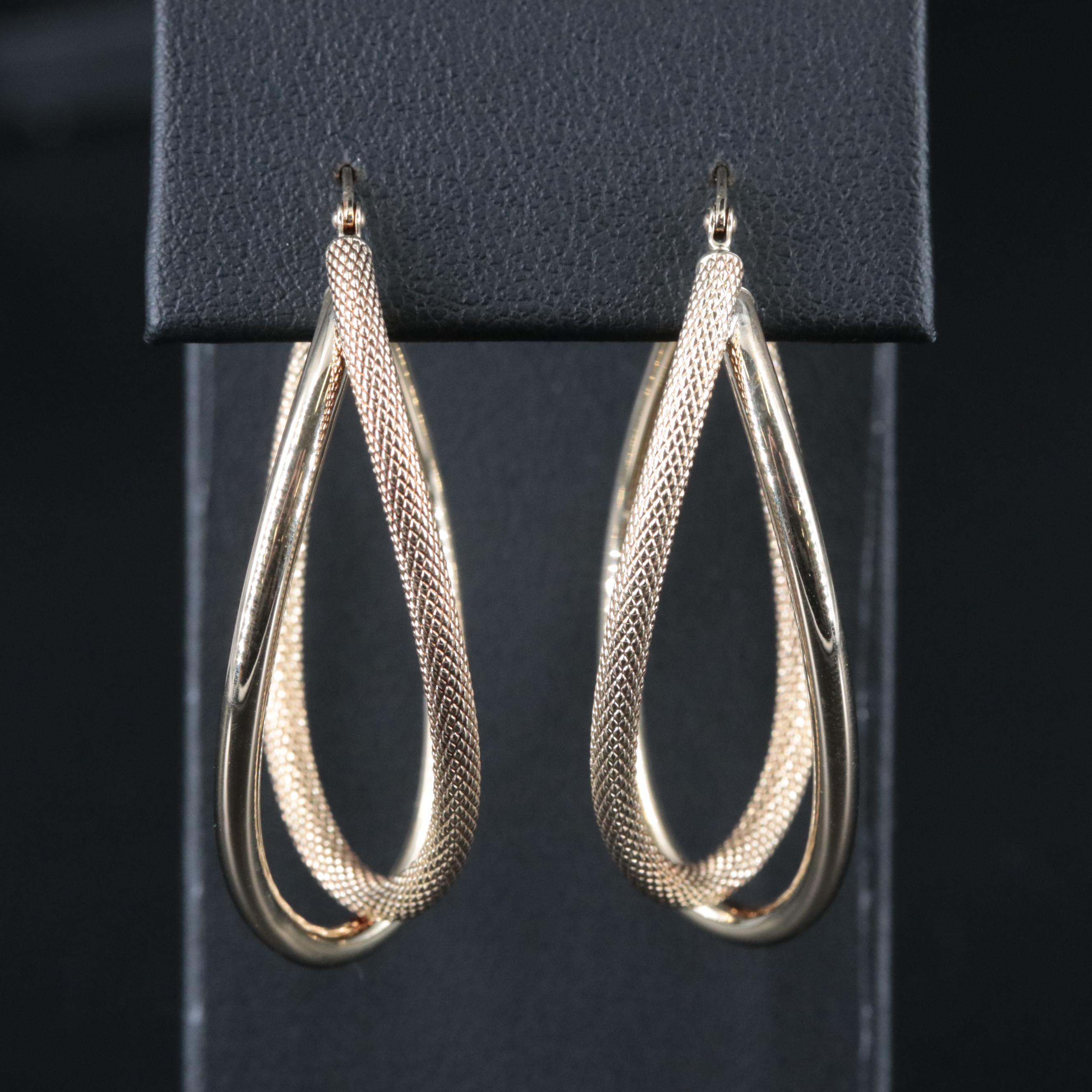 14K Textured and Polished Double Hoop Earrings