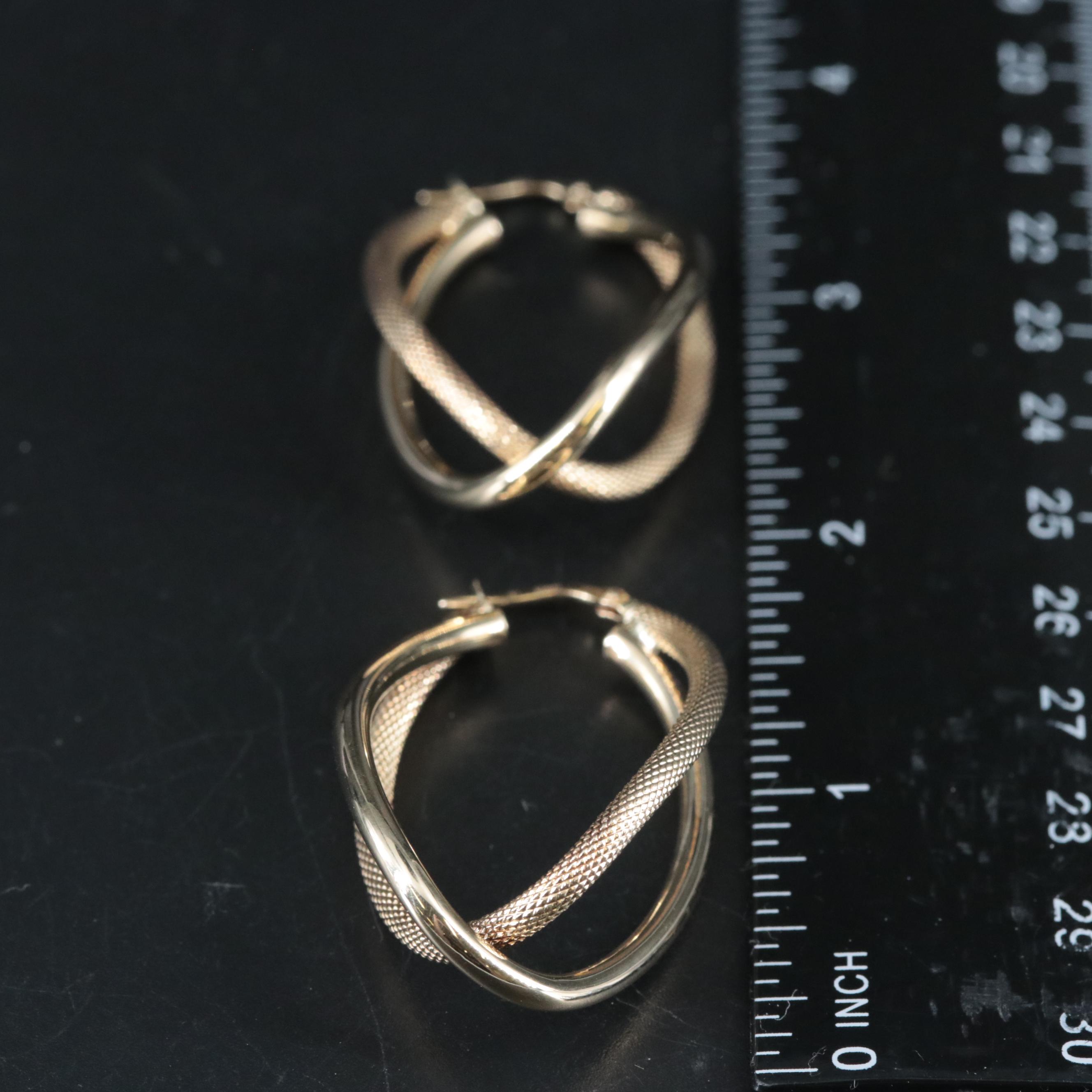 14K Textured and Polished Double Hoop Earrings