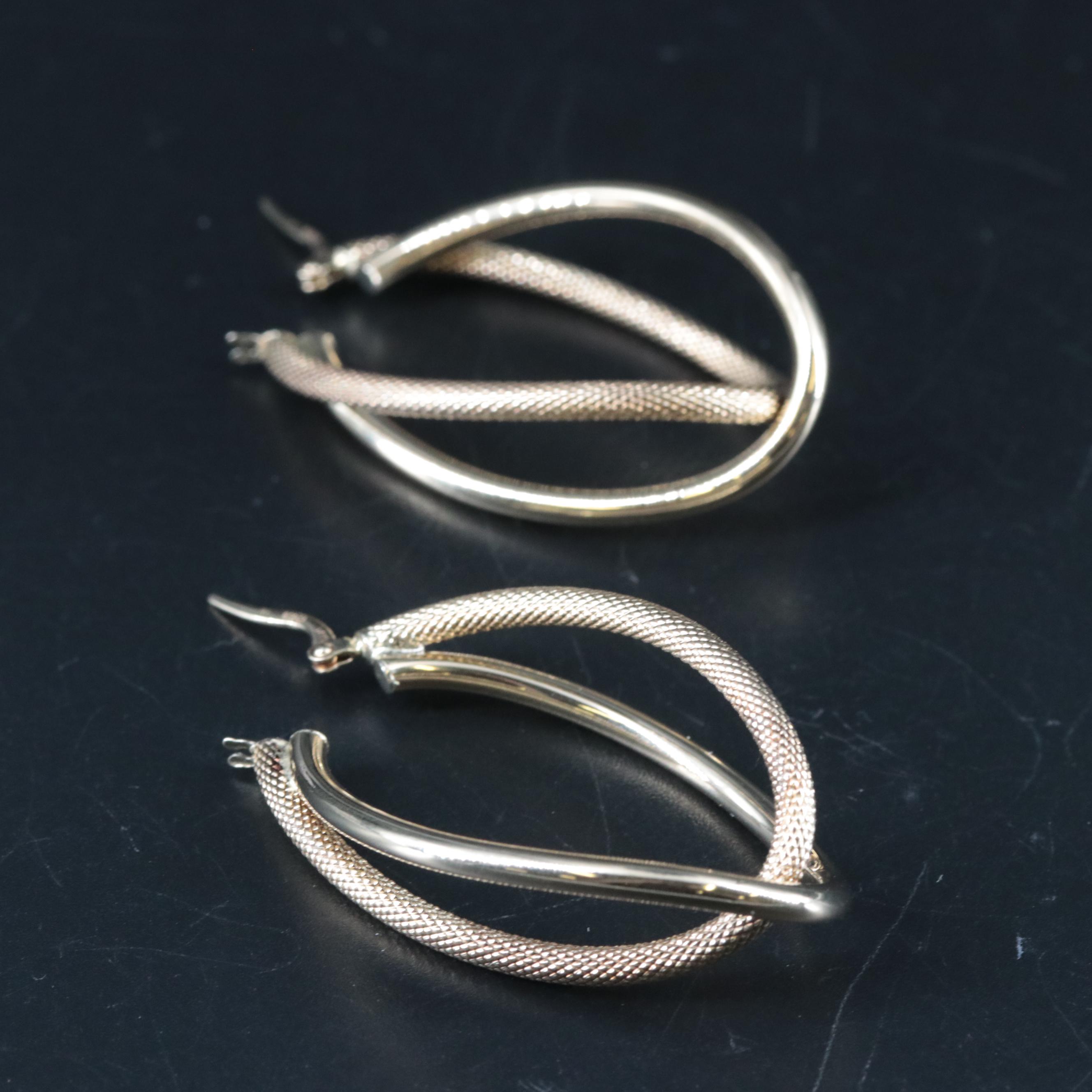 14K Textured and Polished Double Hoop Earrings